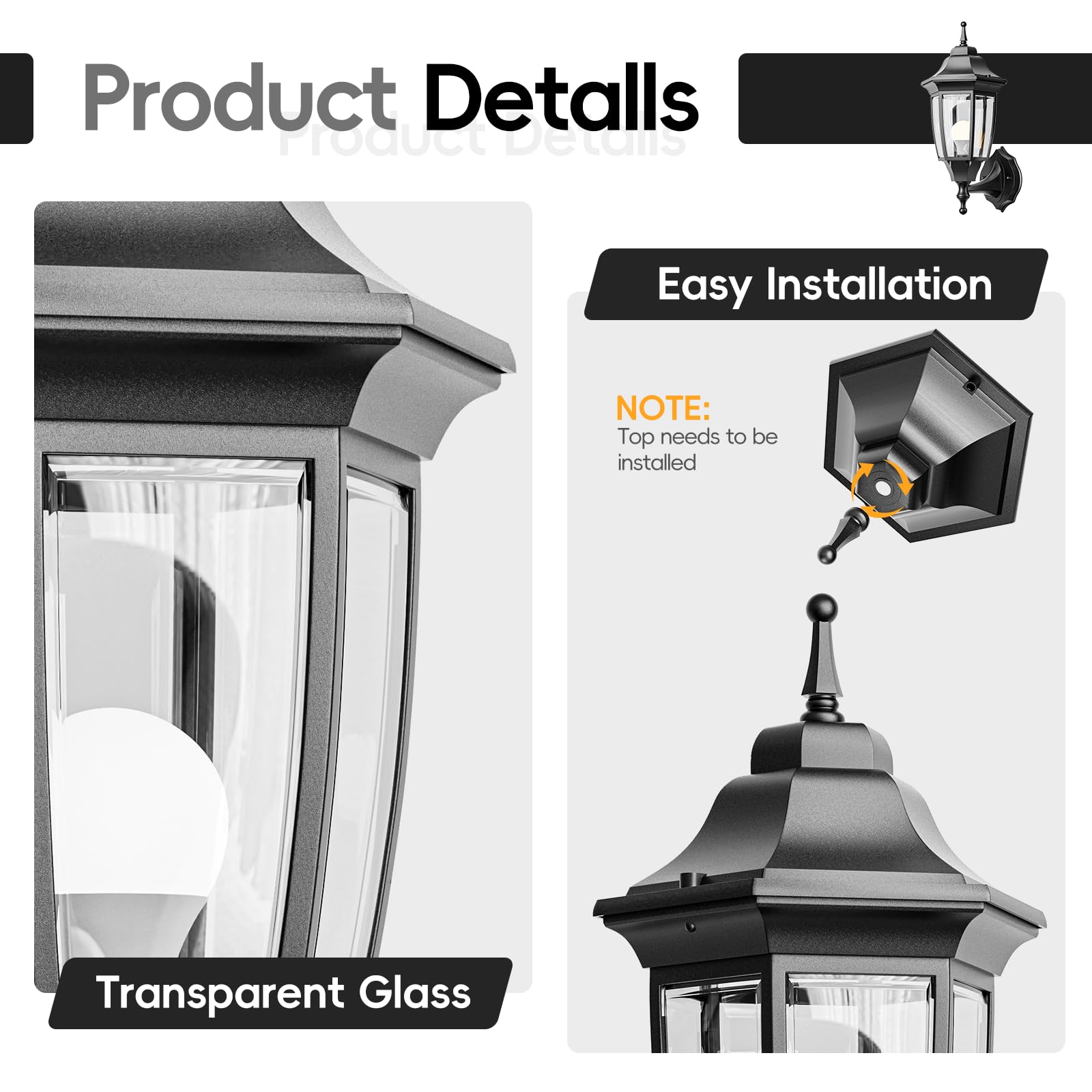 EMART Dusk to Dawn Plastic Outdoor Wall Light Fixtures with Bulbs, Waterproof and Anti-Corrosion Porch Sconces, Exterior Lanterns Wall Mount Lamp for Outside, Garage, Front Door, Patio, 1 Pack, Black