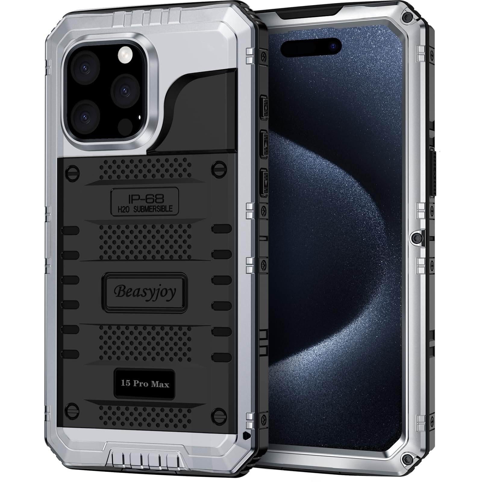Beasyjoy for iPhone SE 2022/2020/ 8/7 Metal Case, Waterproof Heavy Duty Case with Screen Protector, Full Body Protection Military Grade Shockproof Defender Durable Sturdy Rugged Aluminum Cover, Black