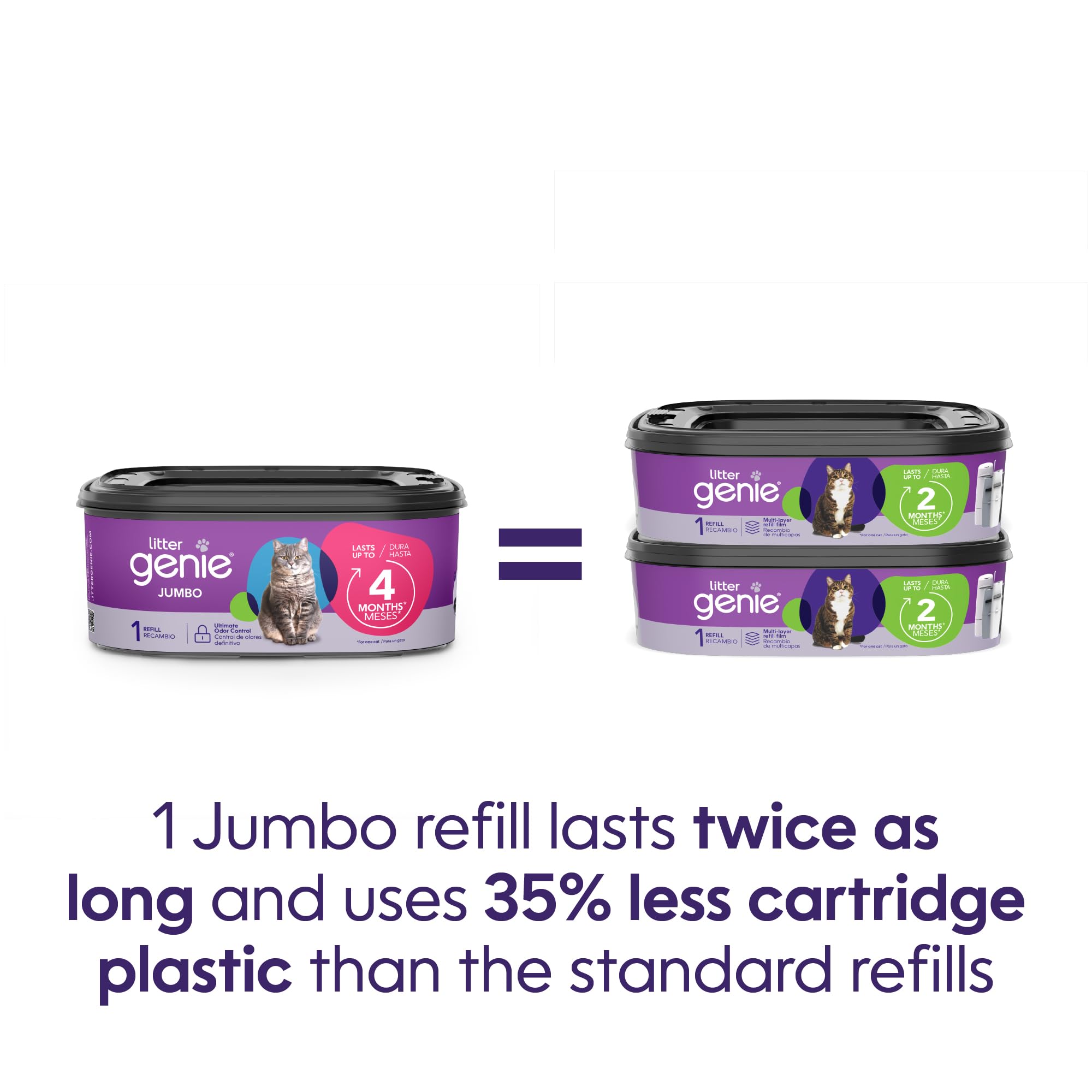 Litter Genie Refill Bags | Jumbo 6-Pack 168 total ft | Up to 24 months of supply in 6 cartridges | Ultimate Odor Control Cat Litter Bags