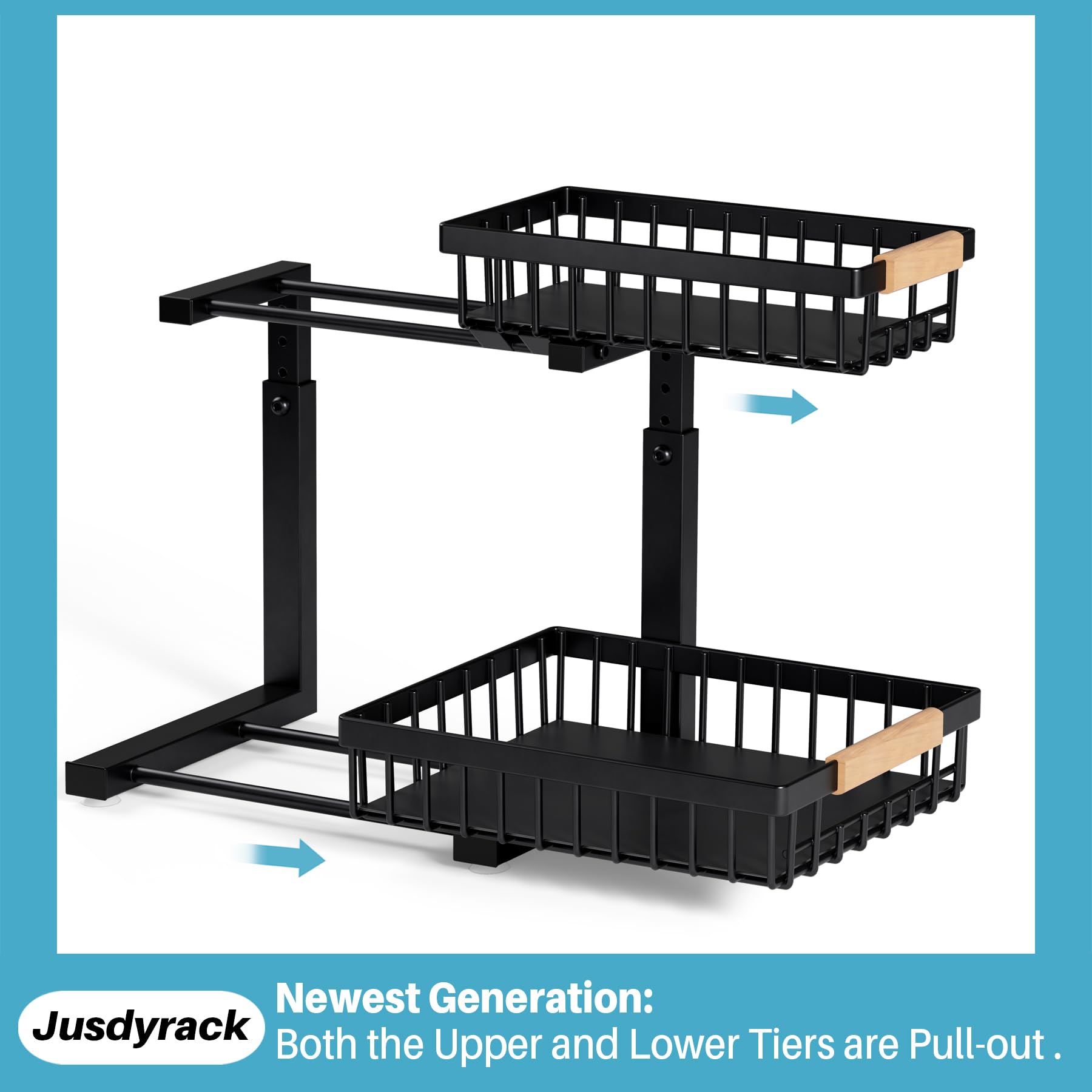 Under Sink Organizer,2 Packs 2 Tier Sliding Pull Out Cabinet Storage Shelf, Metal Drawer for Kitchen Bathroom Cabinet, Under Sink Organizer Organization Rack, Rust-Resistant Black