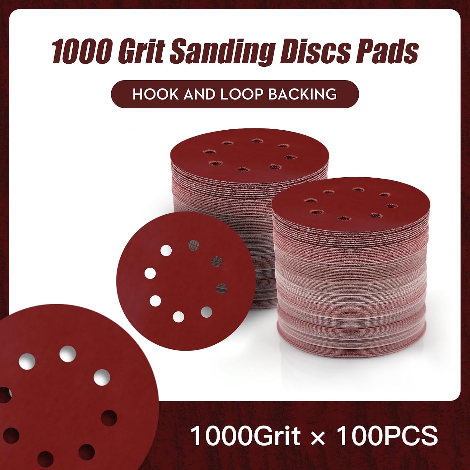 100 PCS 5 Inch Sanding Discs Hook and Loop Sandpaper for Random Orbital Sander 1000 Grit
