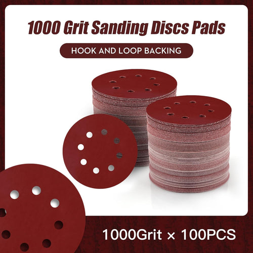 100 PCS 5 Inch Sanding Discs Hook and Loop Sandpaper for Random Orbital Sander 1000 Grit