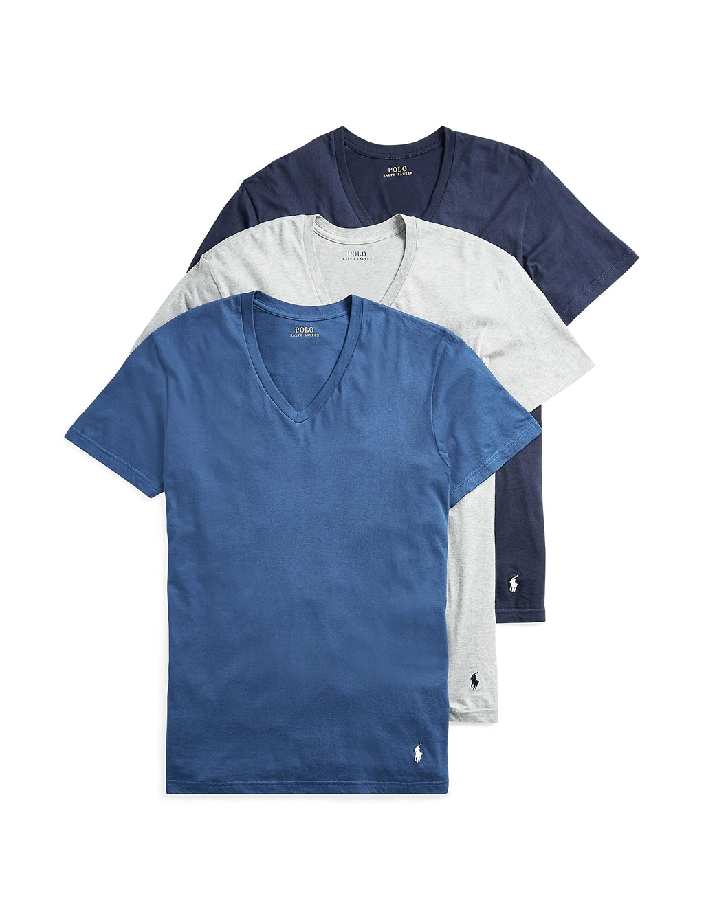 Polo Ralph Lauren Men's T-Shirt Pack, 3-Pack, Cotton Men's Clothing V-Neck Undershirt, Slim Fit Tees, Moisture-Wicking