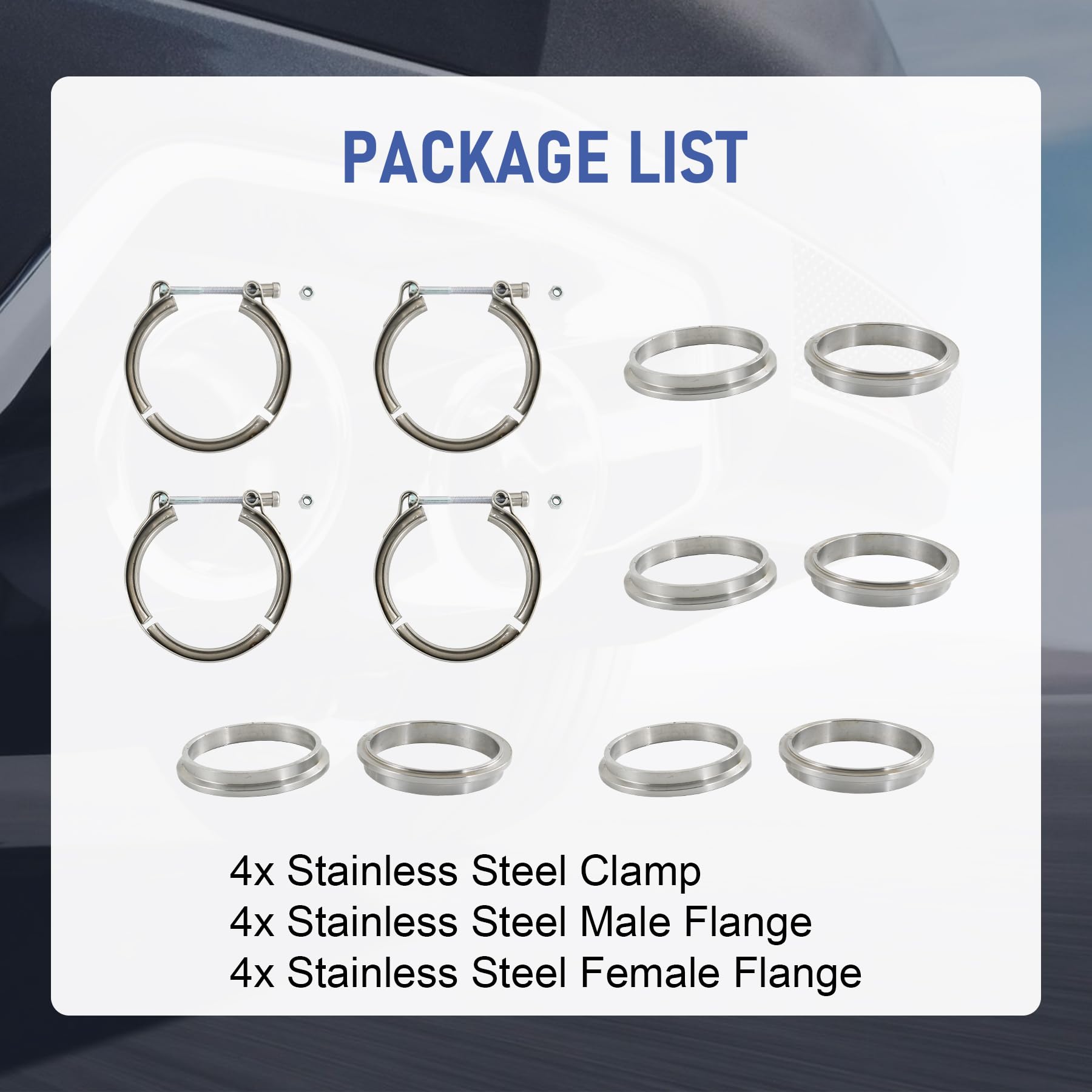2.25" V-Band Flange Clamp Kit With Ridge Stainless Steel Replacement For Exhaust Downpipe 2.25 Inch