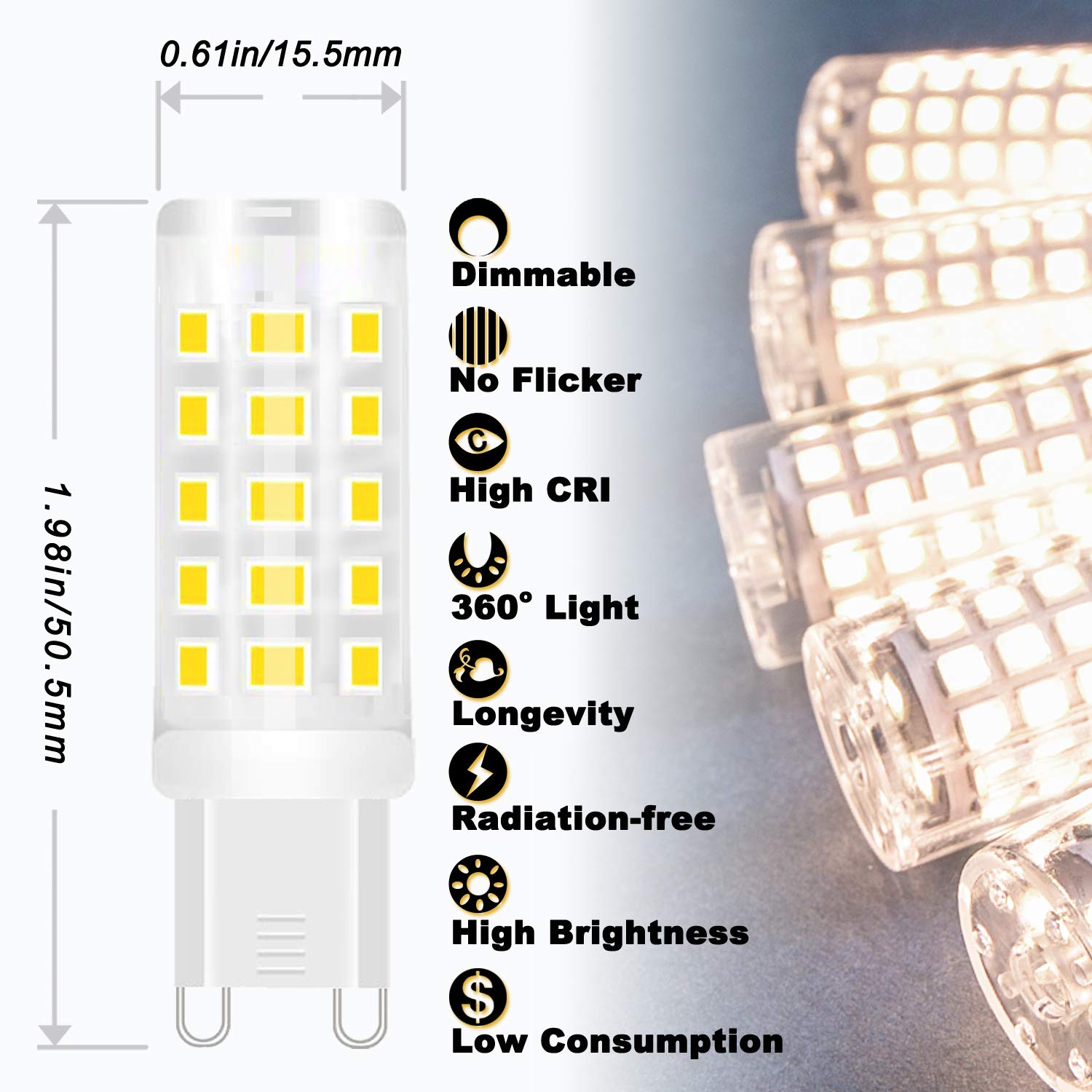 ALIDE G9 Led Bulbs Dimmable 3W Replace 20W 25W 30W Halogen Equivalent,2700K Soft Warm White, AC120V G9 Clear T4 Bi-pin Led Bulbs for Chandelier Pendant Wall Home Lighting,300LM,360 Deg,10Pack