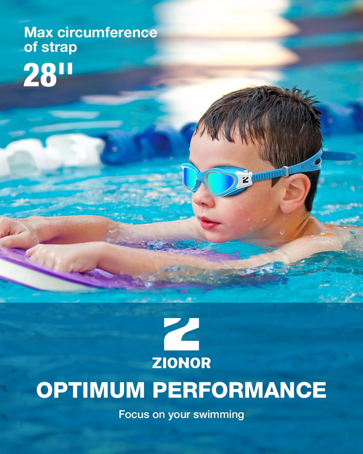 ZIONOR Kids Swim Goggles, G1MINI SE No Leak Anti-Fog Goggles for Kids 6-14, Soft Silicone Comfort Fit, Easy Adjust Strap