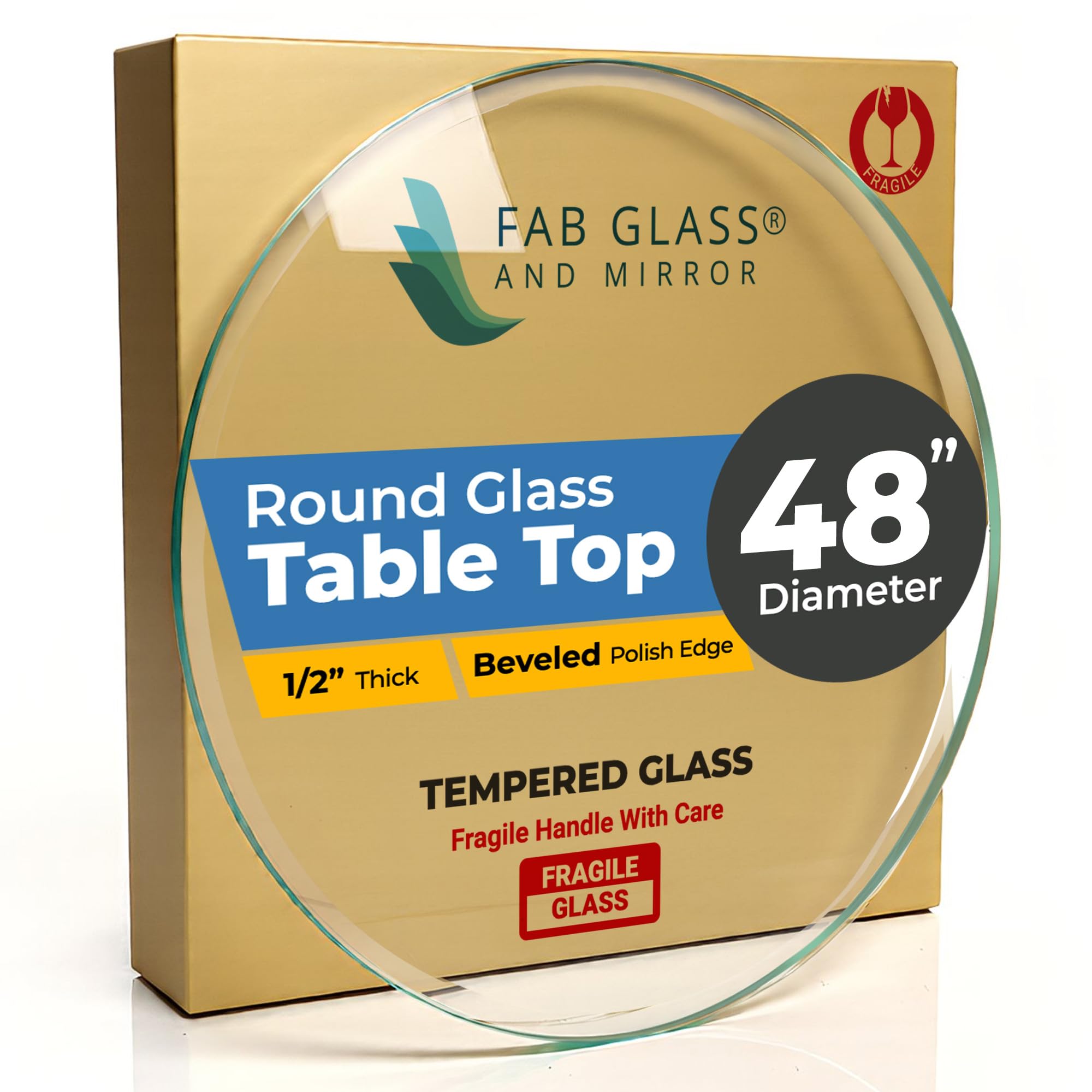 12" Inch Round Glass Table Top 1/2" Thick Tempered Beveled Edge by Fab Glass and Mirror