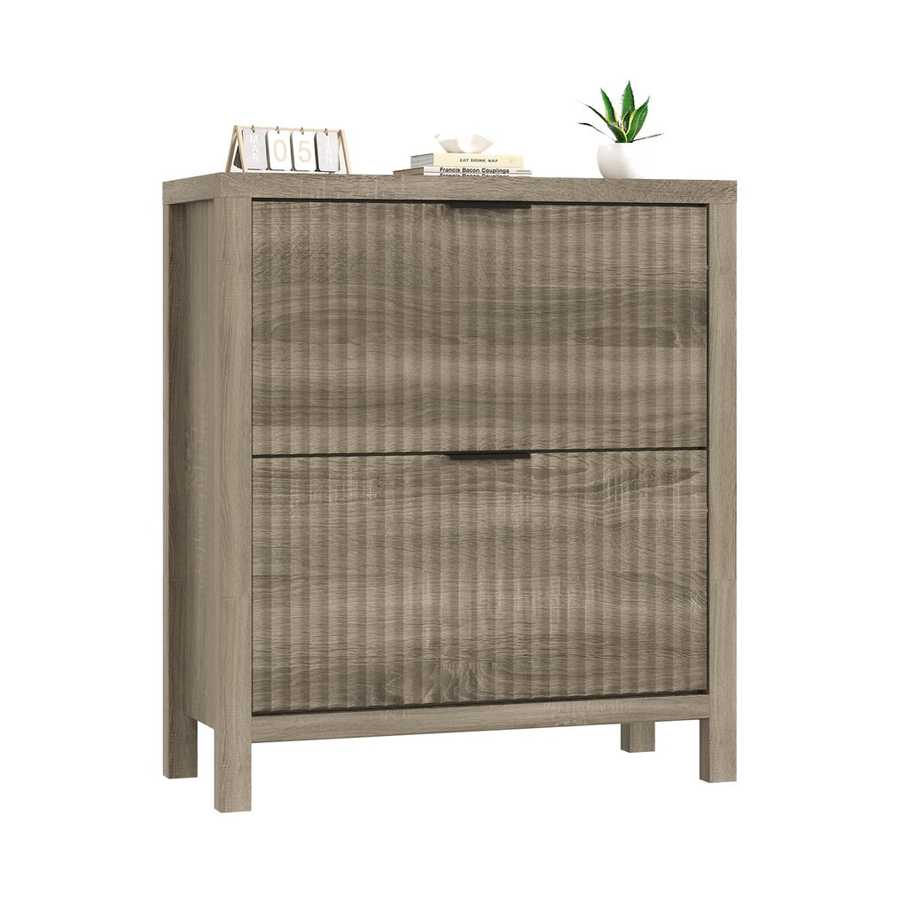 YOMILUVE Shoe Cabinet Storage for Entryway, Fluted Shoe Cabinet with 2 Flip Drawers, Hidden Shoe Rack Tall Freestanding Shoe Organizer with Legs for Hallway, Blue