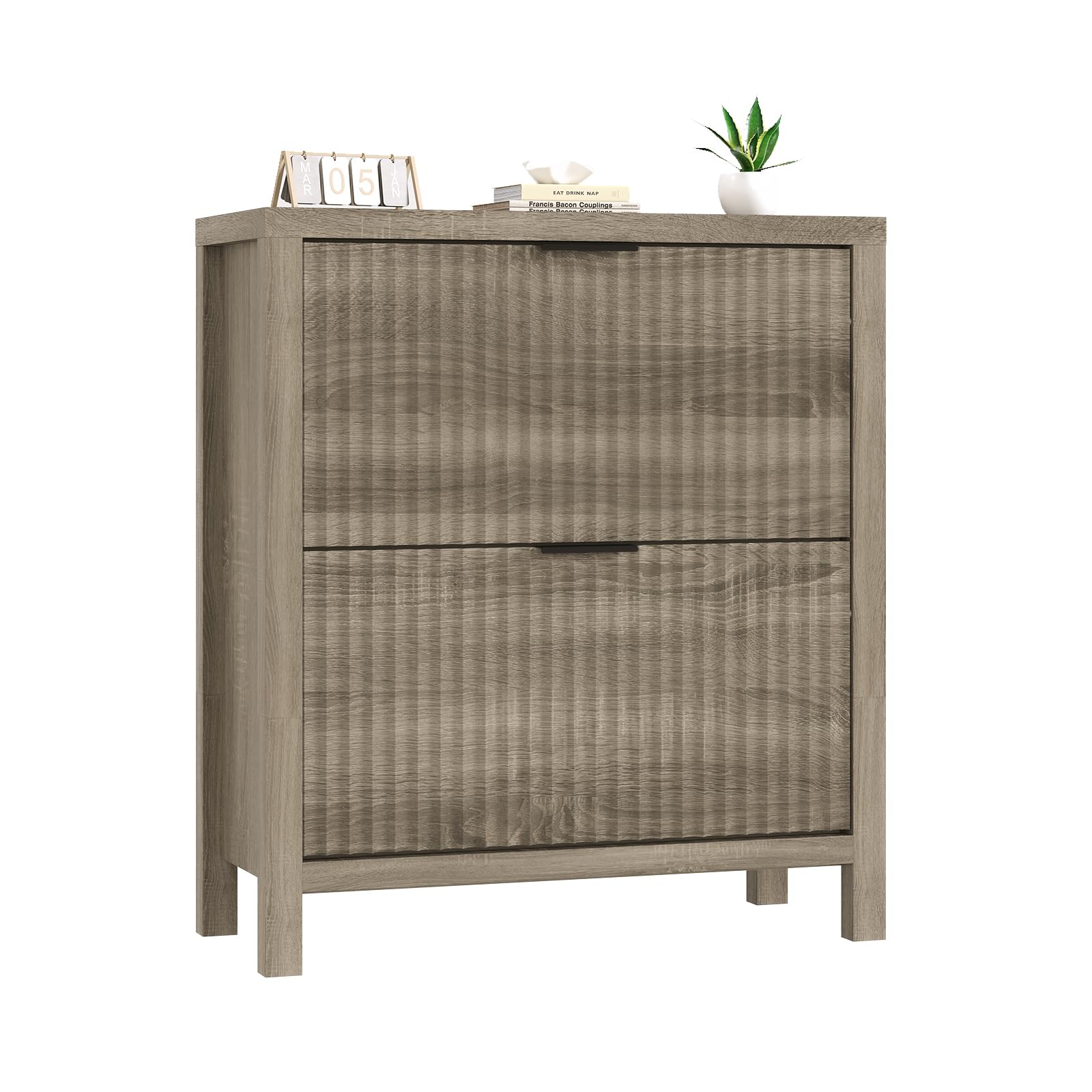 YOMILUVE Shoe Cabinet Storage for Entryway, Fluted Shoe Cabinet with 2 Flip Drawers, Hidden Shoe Rack Tall Freestanding Shoe Organizer with Legs for Hallway, Blue