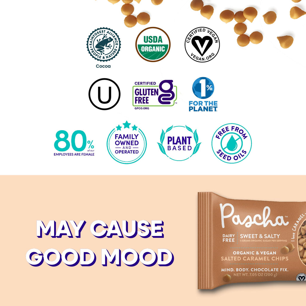 Pascha Organic 70% Cacao Baking Chips - Bittersweet Dark Chocolate with Coconut Sugar - Vegan, Non-GMO, Rainforest Alliance Certified - Allergen-Free (Pack of 8)