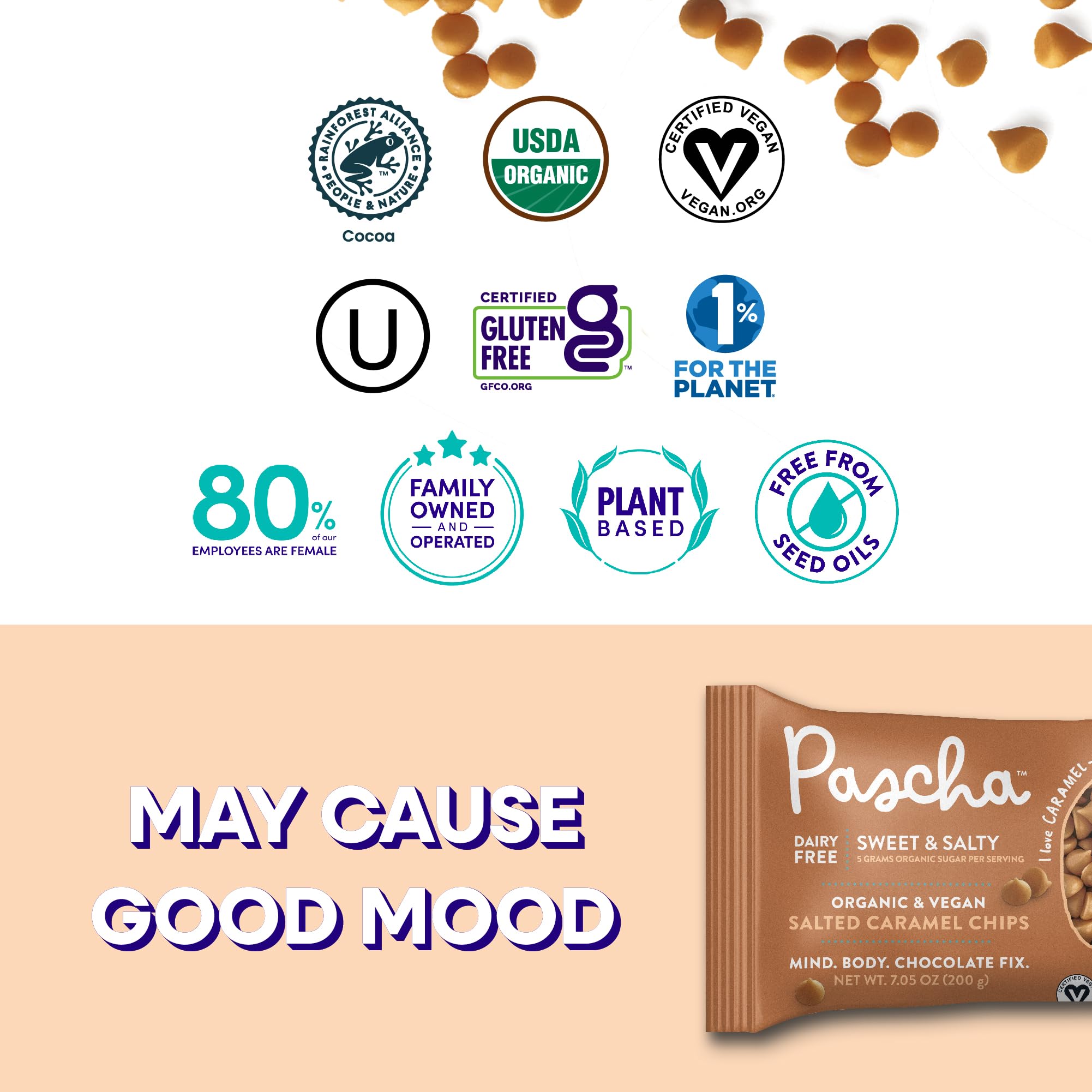 Pascha Organic 70% Cacao Baking Chips - Bittersweet Dark Chocolate with Coconut Sugar - Vegan, Non-GMO, Rainforest Alliance Certified - Allergen-Free (Pack of 8)