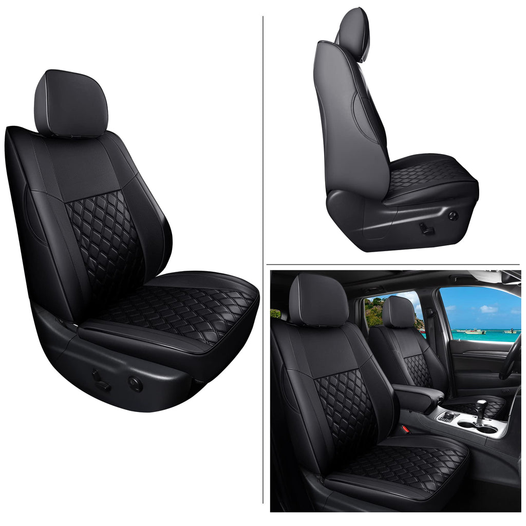 Huidasource Grand Cherokee Seat Covers, 2 Pieces Waterproof Leather Customized Car Seat Cushion Covers Protectors Compatible with Jeep Grand Cherokee 2011-2022 (2Pcs Front/Black)