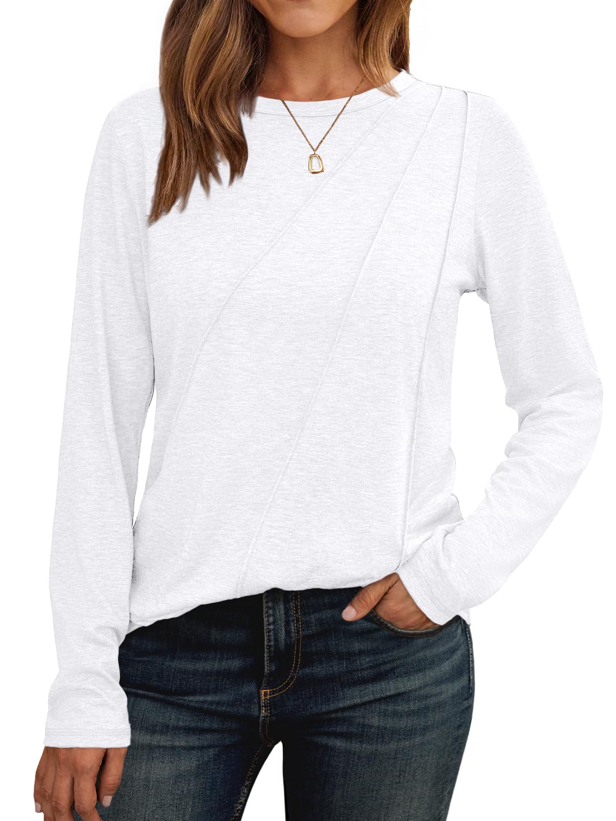 AUTOMET Womens Long Sleeve Shirts Pleated Tunics Fall Fashion Crewneck Tops