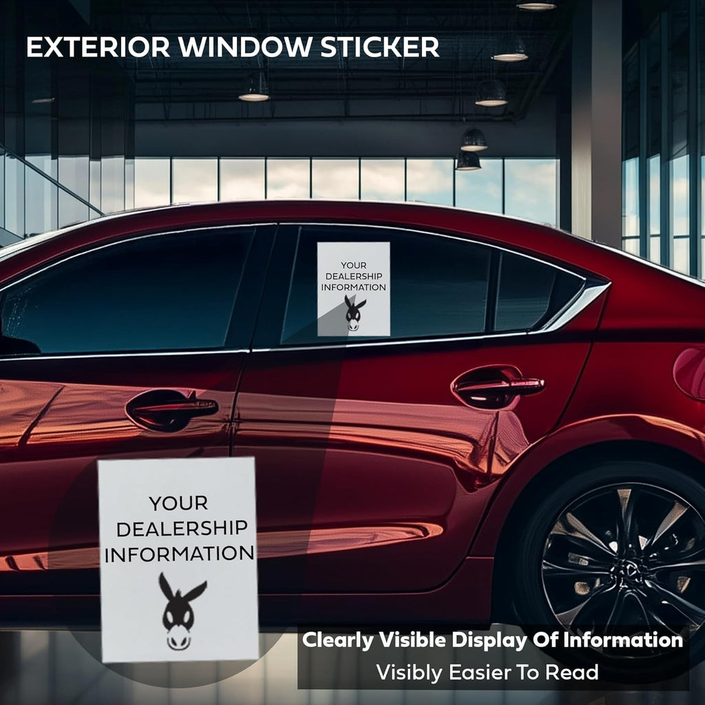 Window Stickers for Car Dealers -Plain Blank White - Exterior, 'Outdoor' | 8.5" x 11" | (100 Pack) (Laser Printer Only) (Adhesive)