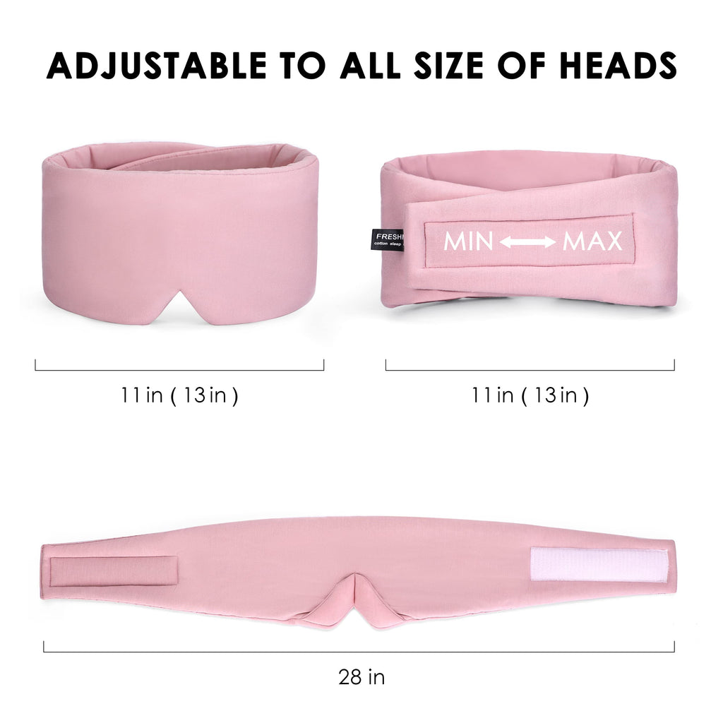 FRESHME Sleep Mask Blackout - Handmade Cotton Sleep Mask for Women Men Eye Mask for Sleeping Black Soft Eye Cover for Sleeping with Adjustable Veclro Breathable Eye Blindfold for Night Nap Travel