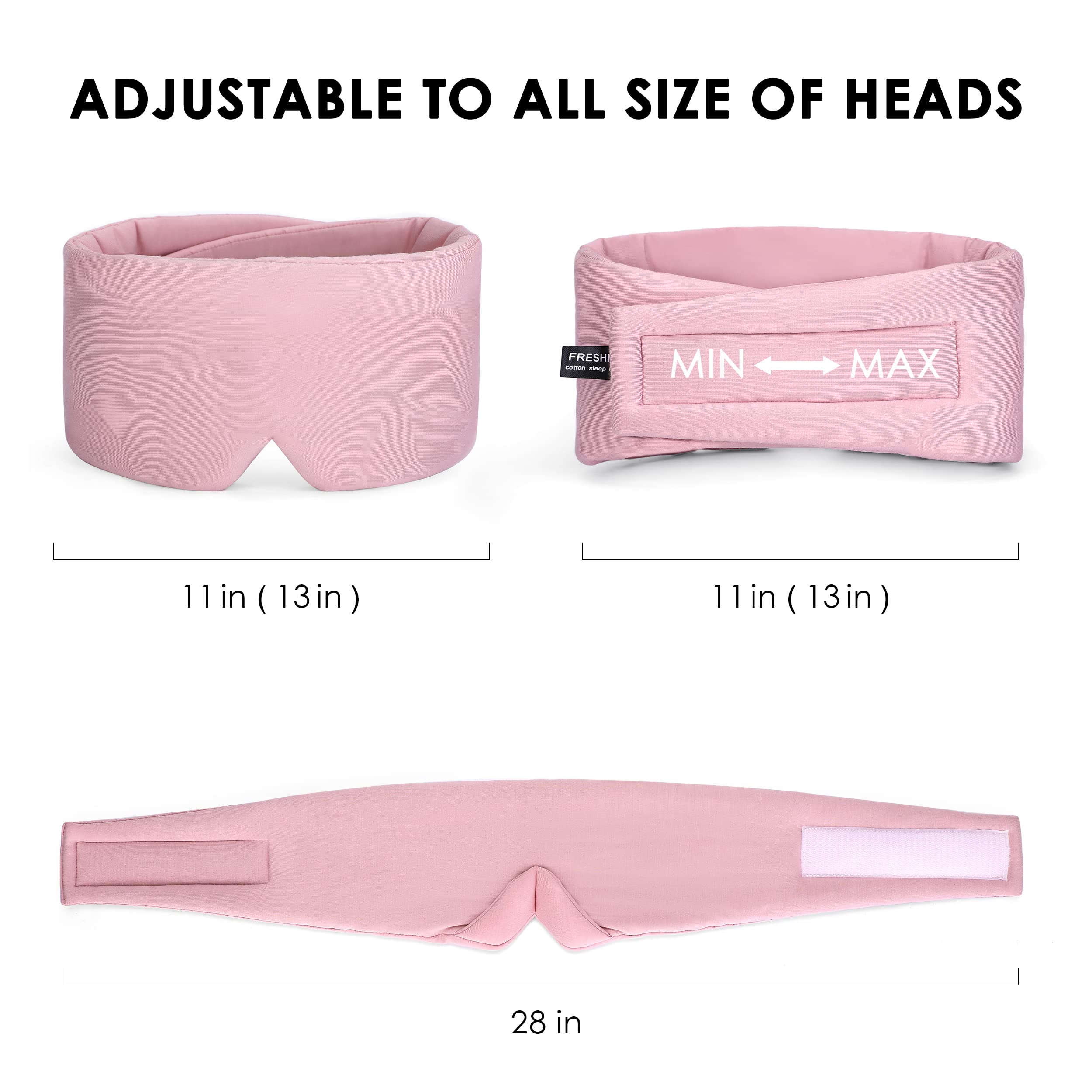 FRESHME Sleep Mask Blackout - Handmade Cotton Sleep Mask for Women Men Eye Mask for Sleeping Black Soft Eye Cover for Sleeping with Adjustable Veclro Breathable Eye Blindfold for Night Nap Travel