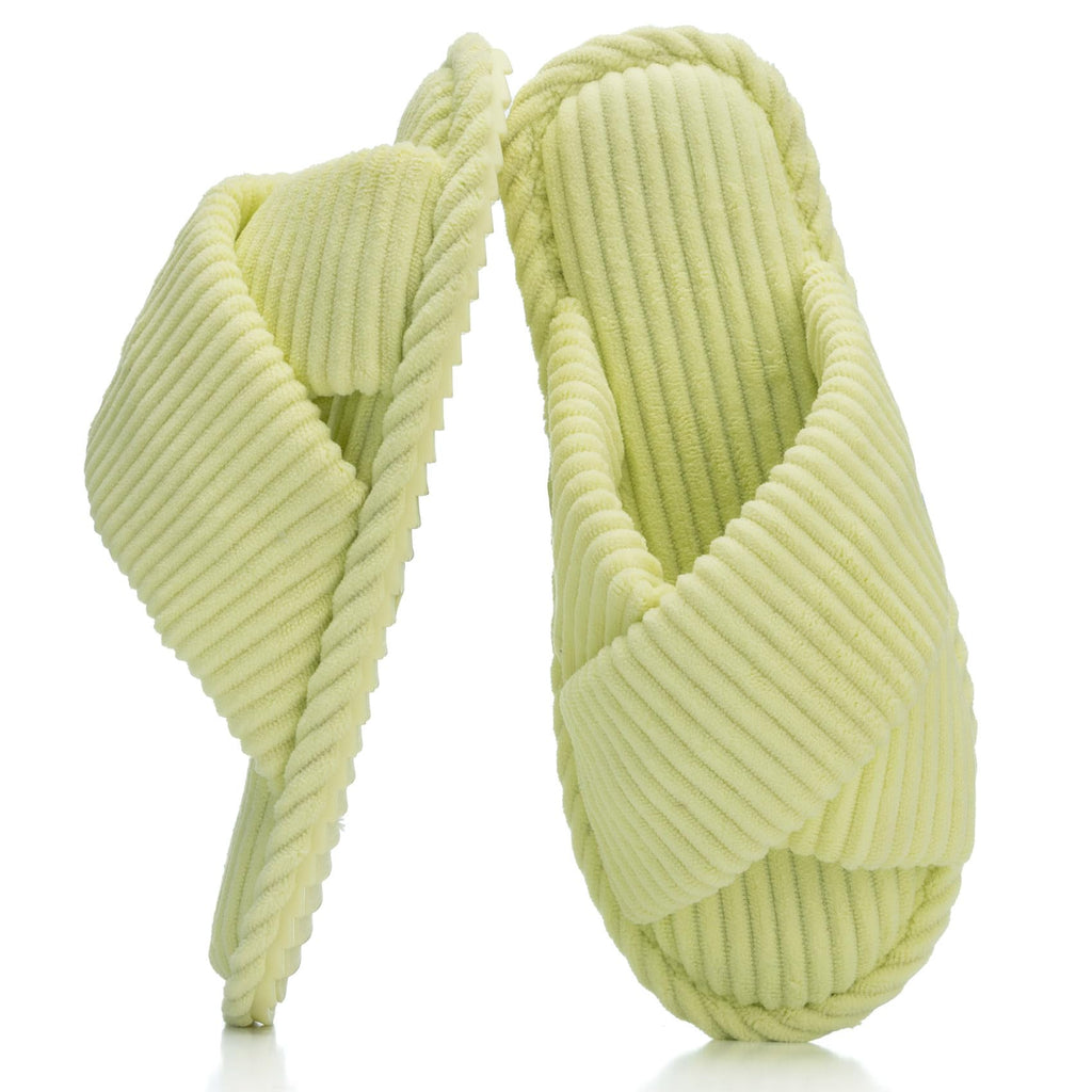 GOEWY Slippers for Women Memory Foam House Bedroom Corduroy Crossbands Open Toe Slides Sandals Shoes Comfy Trendy Gift for womens Anti-Skid sole