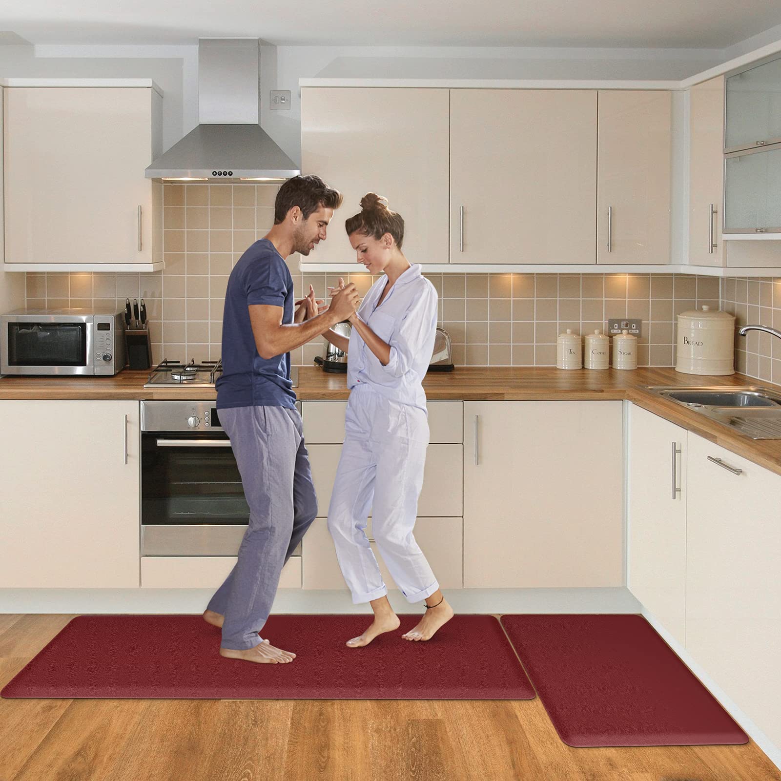 HappyTrends 2 PCS Kitchen Mat Cushioned Anti-Fatigue Floor Mat, Heavy Duty Ergonomic Comfort Foam Standing Mat, Waterproof Non-Slip Kitchen Rugs for Home, Office, Laundry,Black