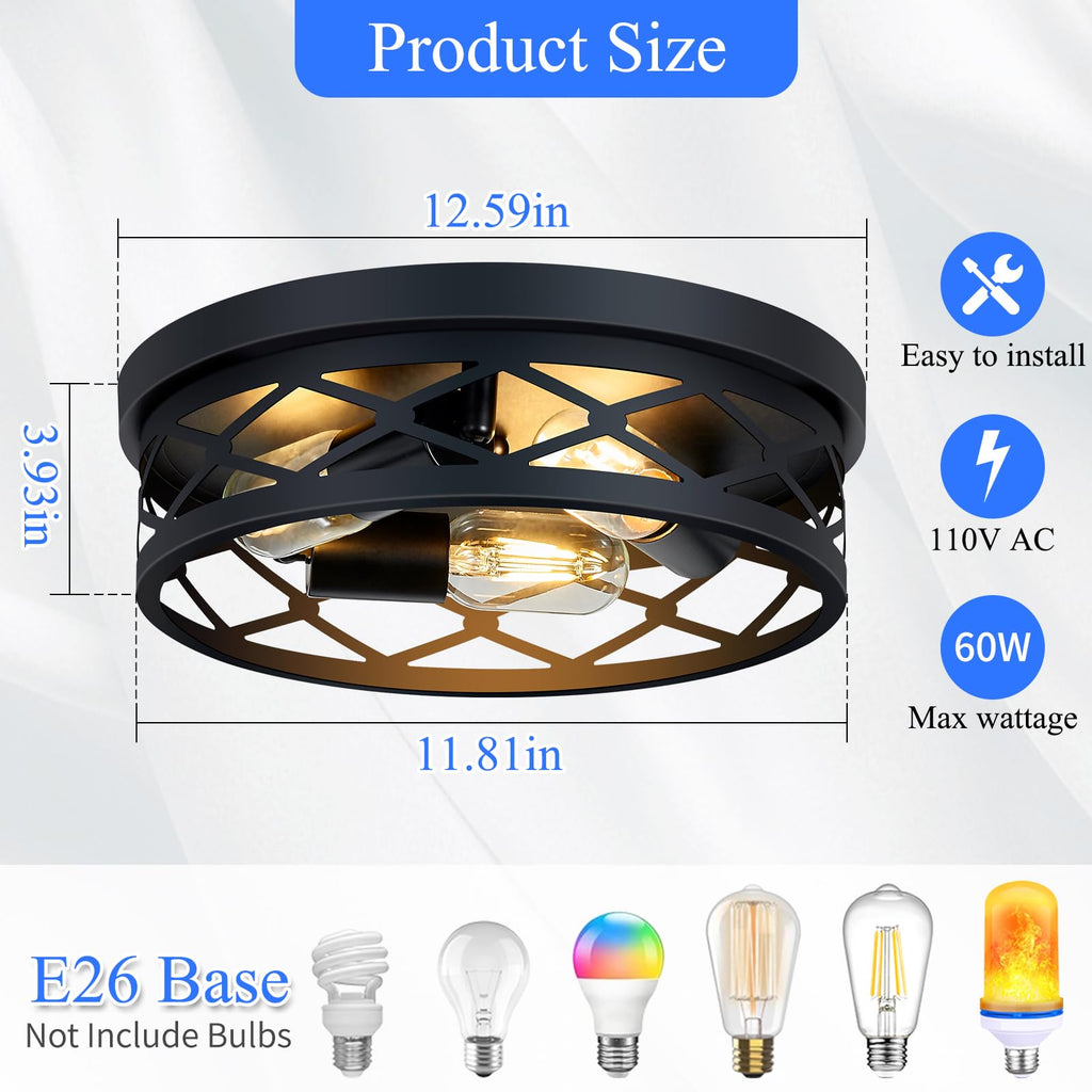 SKEJAO Flush Mount Ceiling Light Fixture,Black 2-Light Hallway Light Fixtures Ceiling,Light Fixtures Ceiling Mount for Farmhouse,Kitchen,Hall,Bedroom,Bathroom (2 Pack)