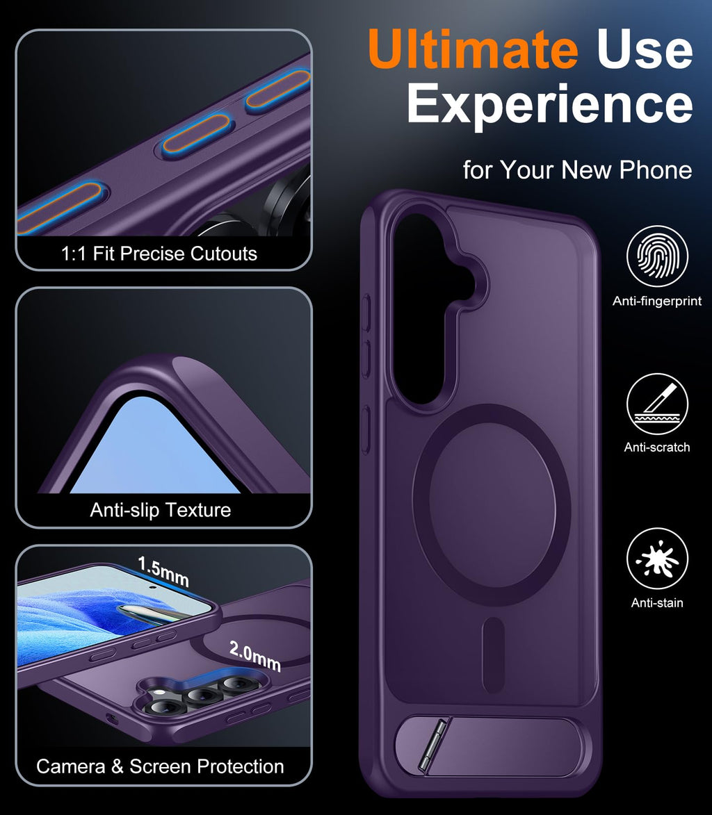 for Samsung Galaxy Z Fold 8 Case,[Compatible with MagSafe][Built-in HD Screen Protector & Kickstand][Hinge Protection]Translucent Matte Full-Body Shockproof Phone Case for Galaxy Z Fold 8,Black
