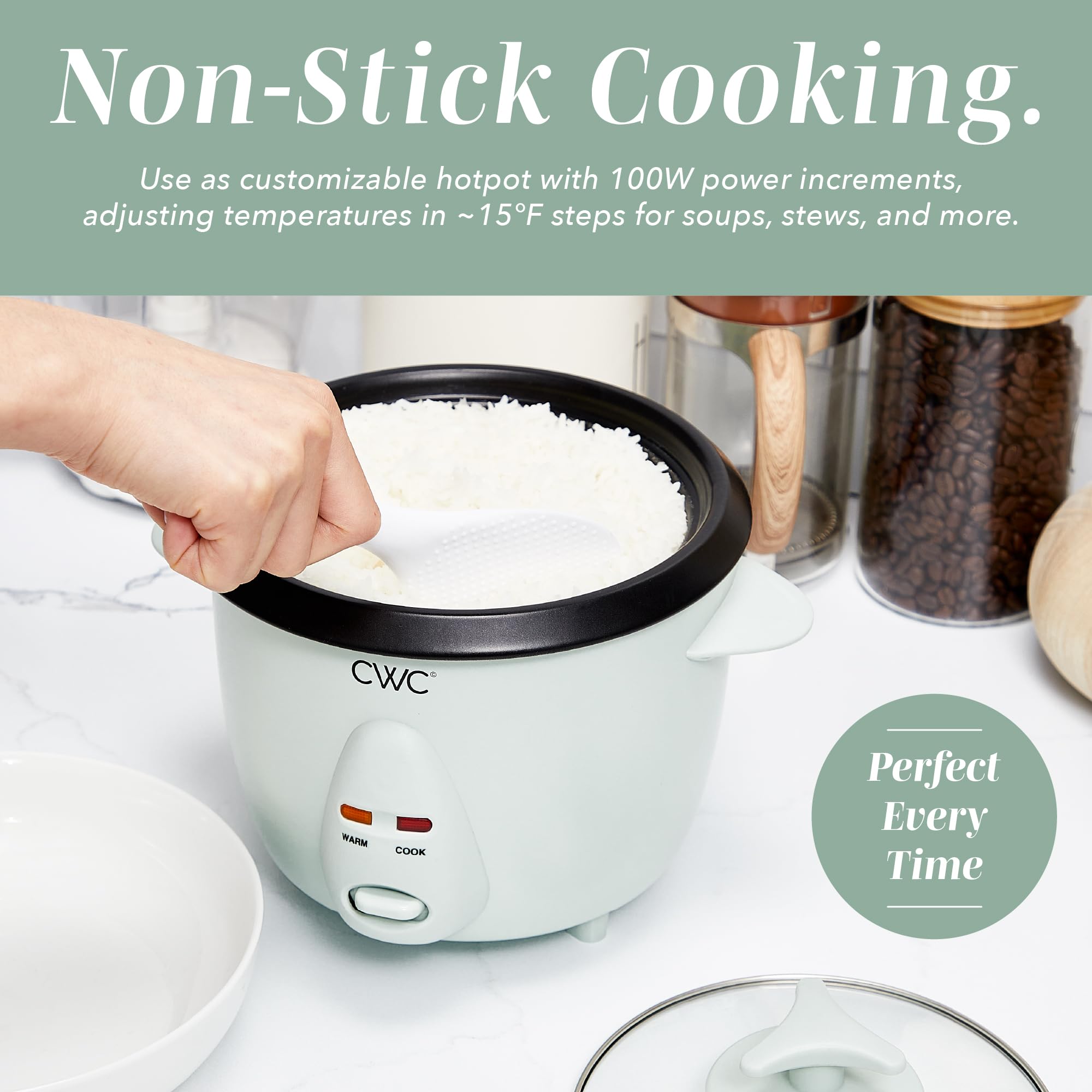 COOK WITH COLOR 6 Cup Rice Cooker 300W - Effortless Cooking and Perfectly, Cooks 3 Cups of Raw Rice for 6 Cups of Cooked Rice, Floral Blue