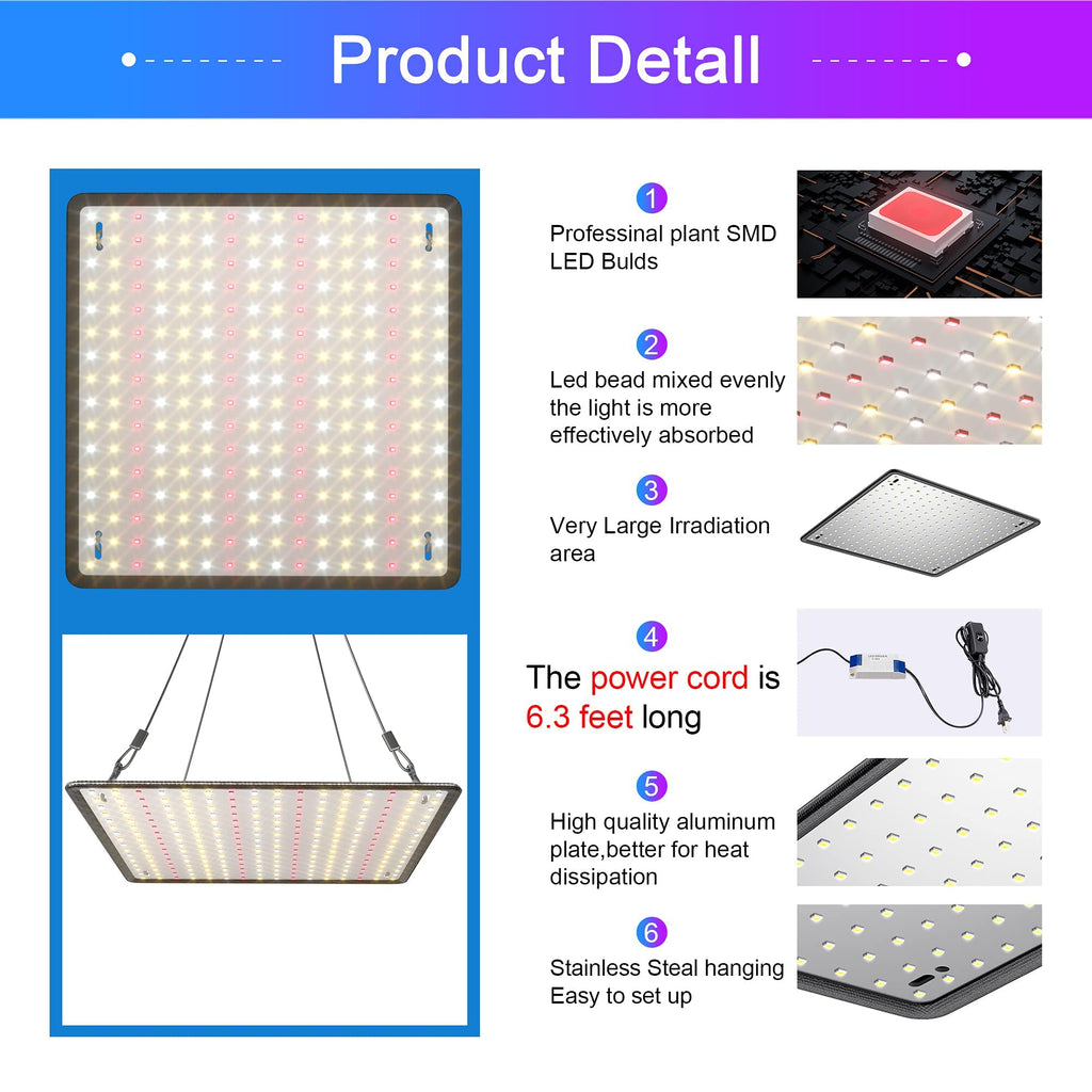 2 Pack LED Grow Light Panel 200W Lamp for Indoor Plants, Full Spectrum with White Blue Red UV IR LEDs for 4x4ft Coverage Grow Tent Greenhouse Veg and Bloom Seedlings Hydroponics