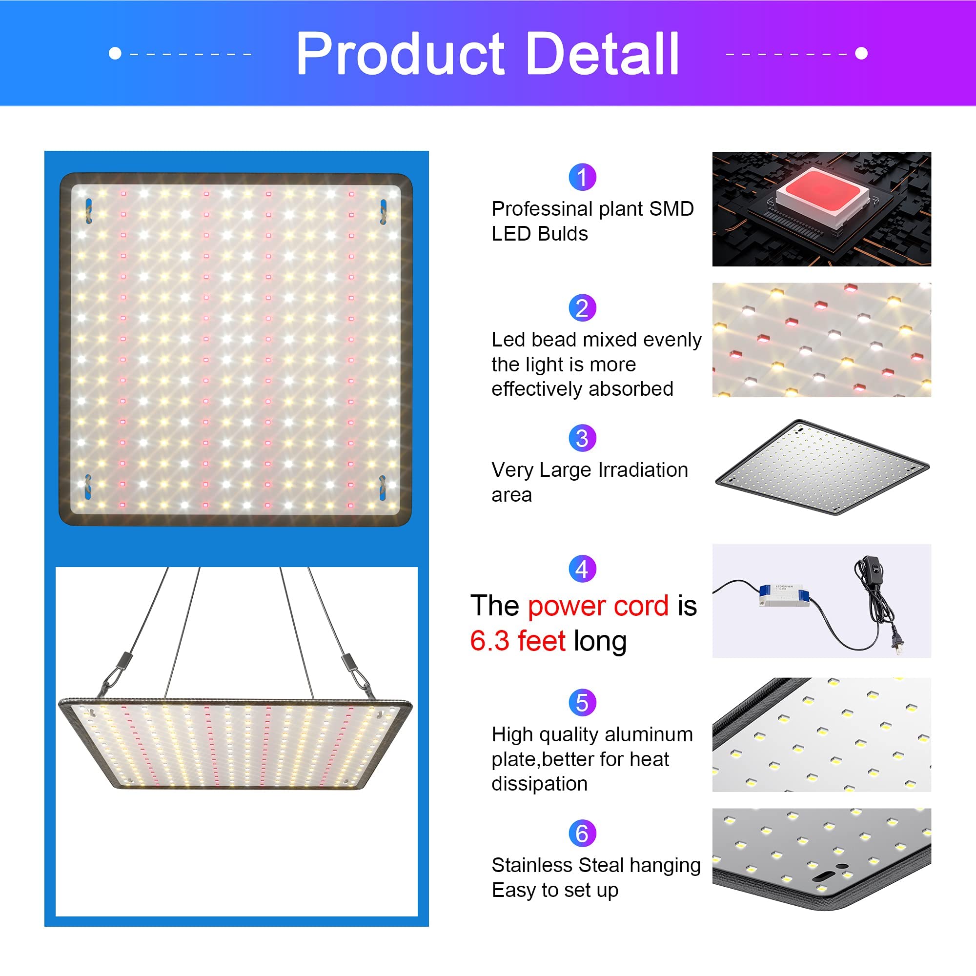 2 Pack LED Grow Light Panel 200W Lamp for Indoor Plants, Full Spectrum with White Blue Red UV IR LEDs for 4x4ft Coverage Grow Tent Greenhouse Veg and Bloom Seedlings Hydroponics