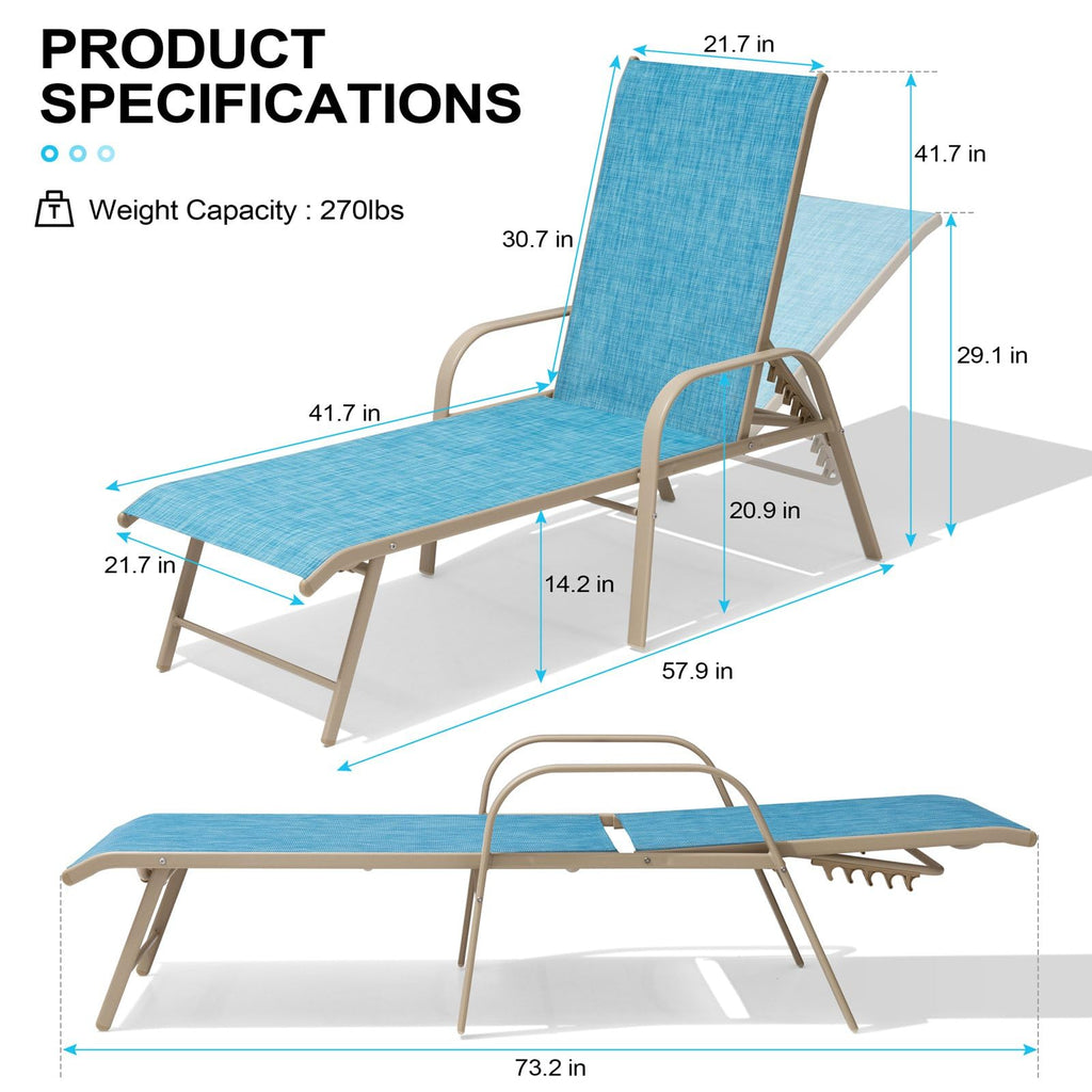 Crestlive Products Chaise Lounge Chair Outdoor with Armrests, Pool Lounge Chairs Set of 2, Aluminum Adjustable 5 Positions Sun Tanning Lounger for Patio, Poolside, Yard, Deck, Backyard (Beige)