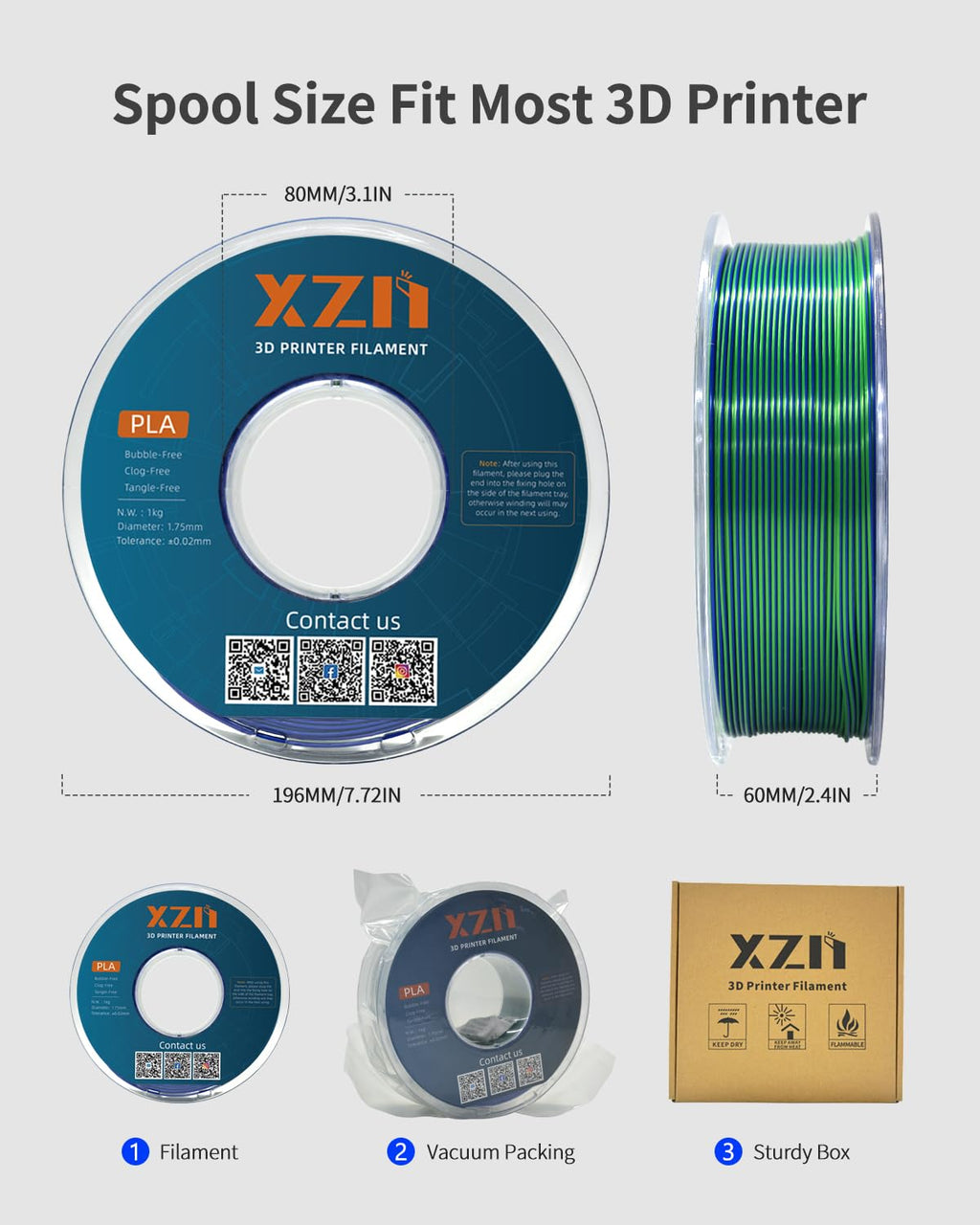 PLA Filament 1.75mm, 3D Printer Filament 1kg Spool (2.2lbs), Neatly Wound, +/- 0.02mm Precision, No Clog/Bubble, Excellent Layer Adhesion, Fits Most FDM Printers, Apple Green