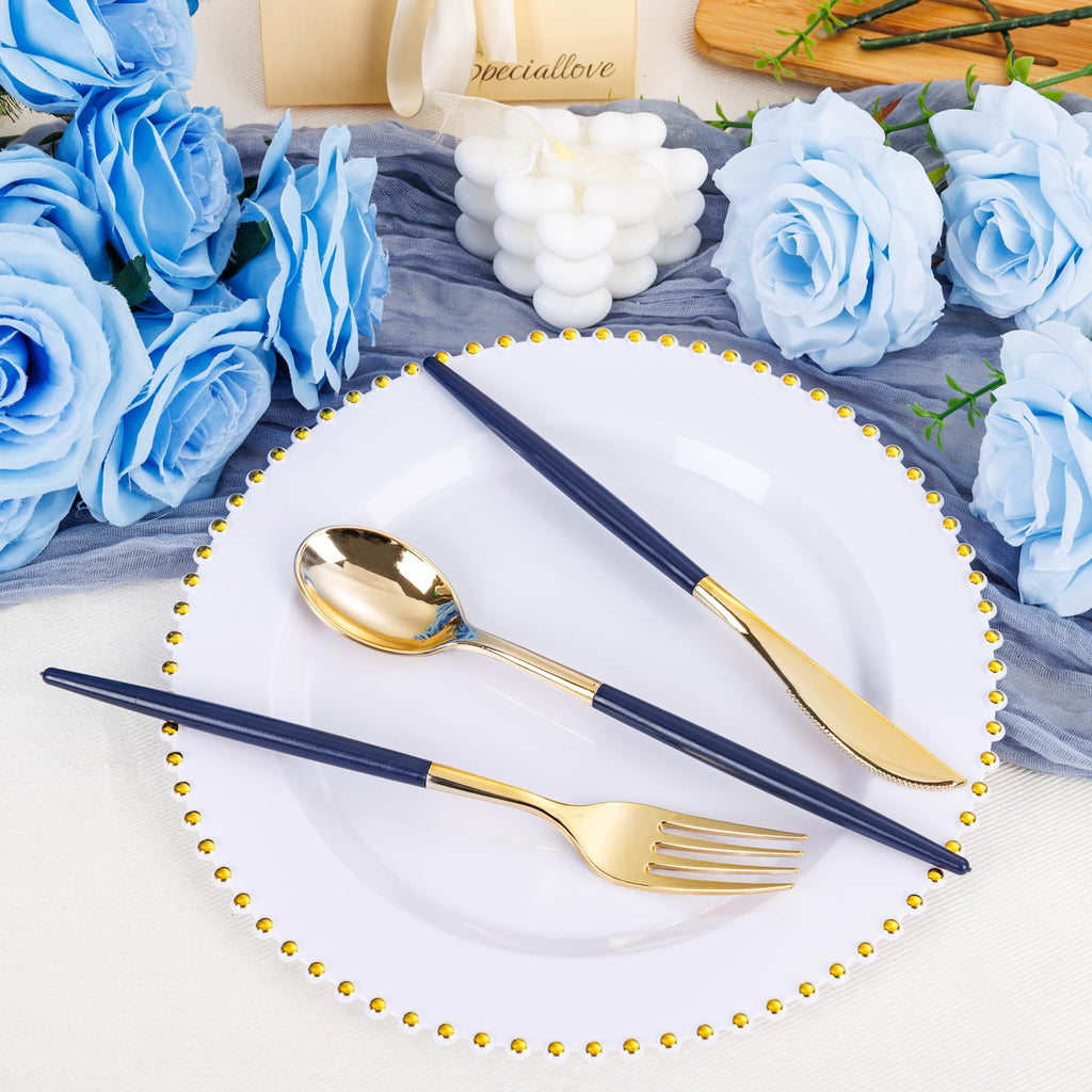 Supernal 102 Pcs Black and Gold Plastic Silverware Set,Heavy Duty Gold Disposable Cutlery for 34 Guests (34 Forks,34 Spoons,34 Knives),Elegant Plastic Flatware for Weddings,Parties & Upscale Events