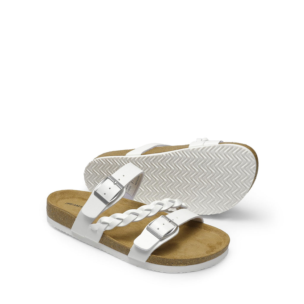 DREAM PAIRS Women's Slides Soft Cork Footbed Sandals Comfortable Walking Slip-on Flat Sandals Arch Support Adjustable Buckle Braided Straps Slippers