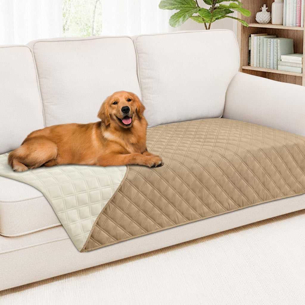Smiry Waterproof Dog Bed Cover Pet Blanket, Soft Washable Dog Blanket for Furniture Bed Couch Sofa Reversible, Checkered (30"x53", Beige/Beige)