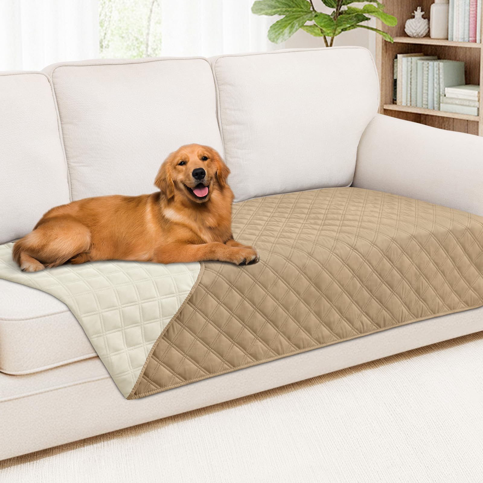 Smiry Waterproof Dog Bed Cover Pet Blanket, Soft Washable Dog Blanket for Furniture Bed Couch Sofa Reversible, Checkered (30"x53", Beige/Beige)