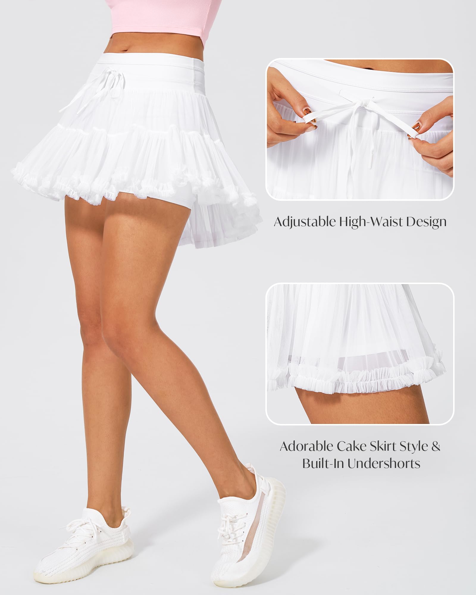 Stelle Women's High Waist Athletic Skorts with Shorts Pockets Ruffle Hem Flowy Skirts Mini Tiered Short Skirt Casual Summer