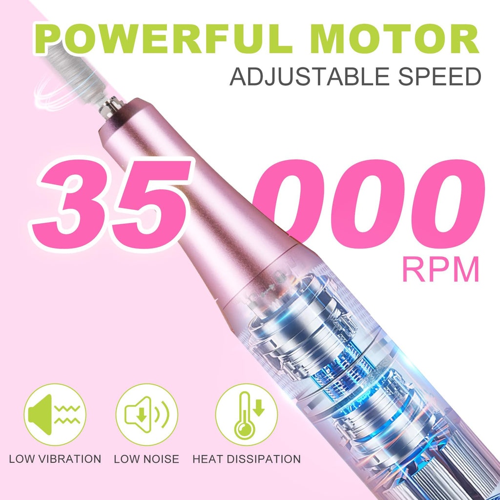 MEKK Nail Drill Kit,35000RPM Electric Nail Drill Professional Electric Nail File with 12PCS Bits,Anti-Shaking Cordless E Filer for Nails with LCD Display,Home & Salon (Orange Blue)