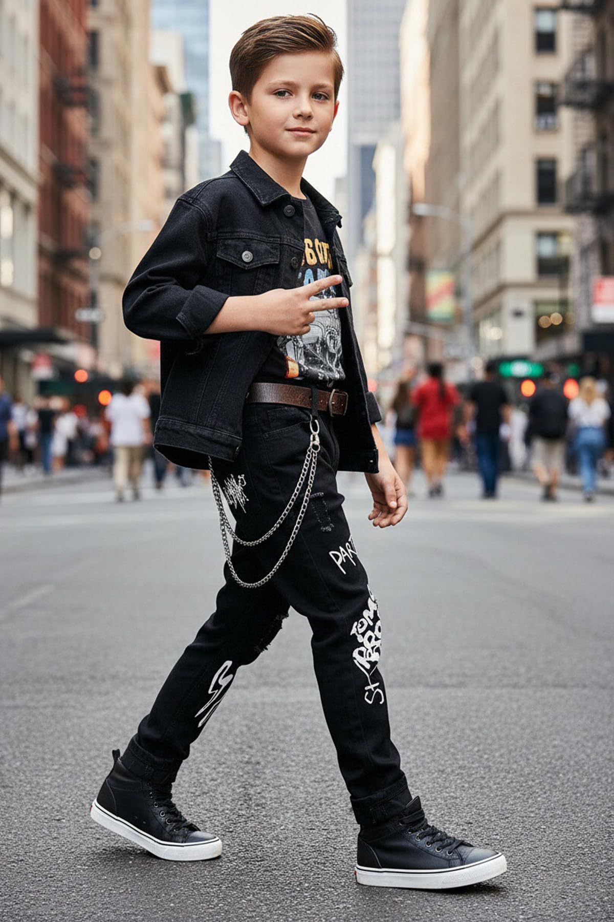 Boy's Skinny Fit Ripped Destroyed Distressed Stretch Slim Jeans Pants