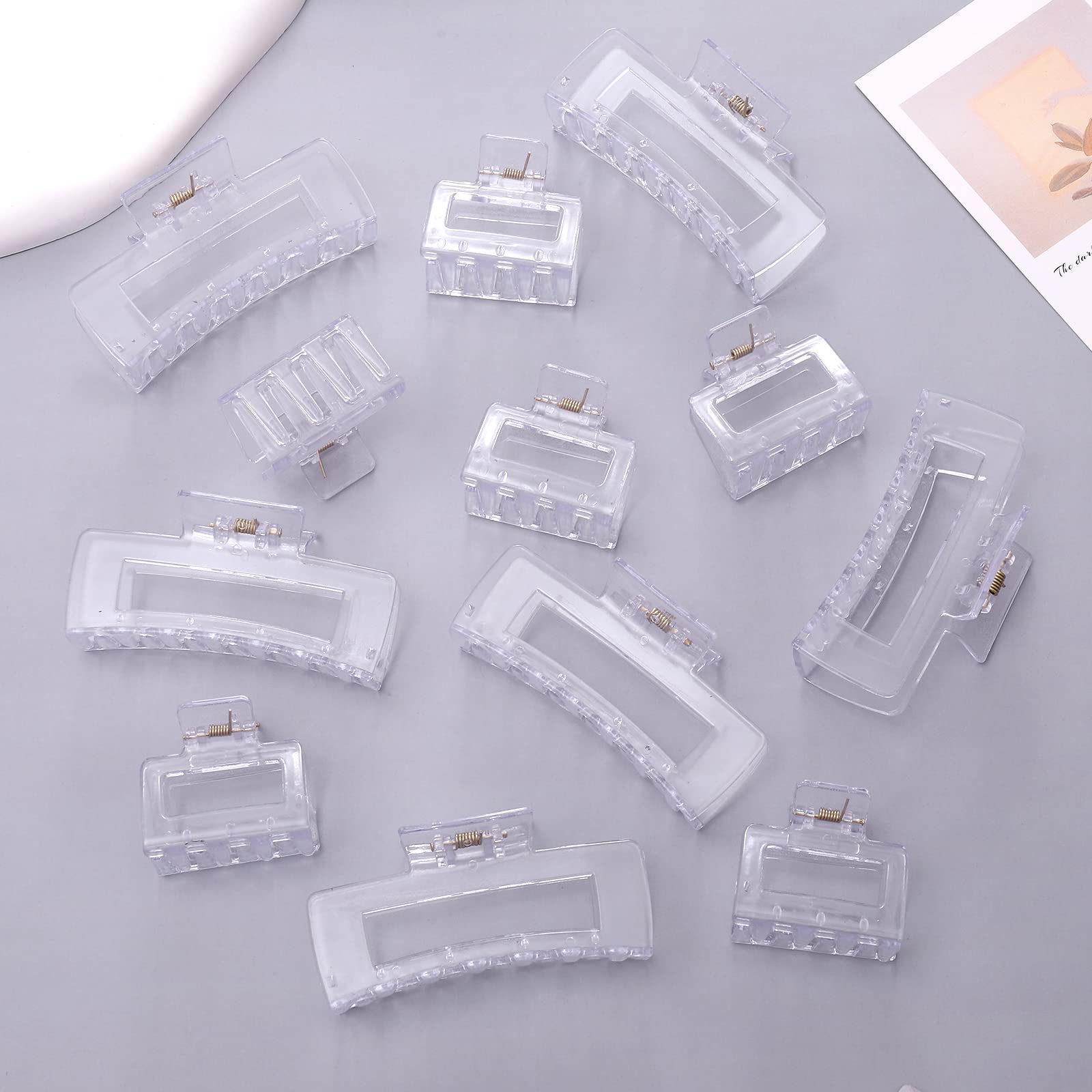12 Pack Black Square Claw Clips, Big and Small Neutral Rectangle Hair Claw, Non-slip Matte Large Hair Clips for Women,Strong Hold jaw clip for Thick Thin Hair