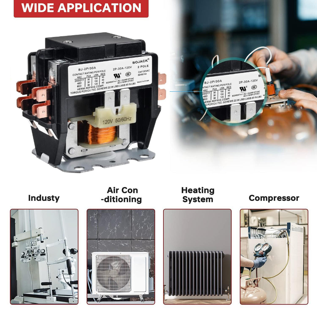 BOJACK 2 Poles FLA 30 Amp Coil 24 VAC Air Conditioner Condenser Compressor Contactor Motor Definite Purpose AC Contactor