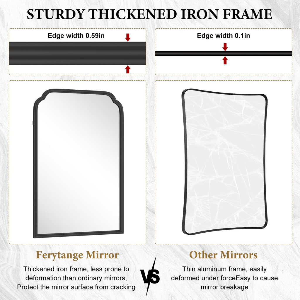 Ferytange 18X24 Inch Black Mirror for Wall with Metal Frame Rectangular Rounded Bathroom Vanity Mirror Anti-Rust, Hangs (Black 18" x 24")