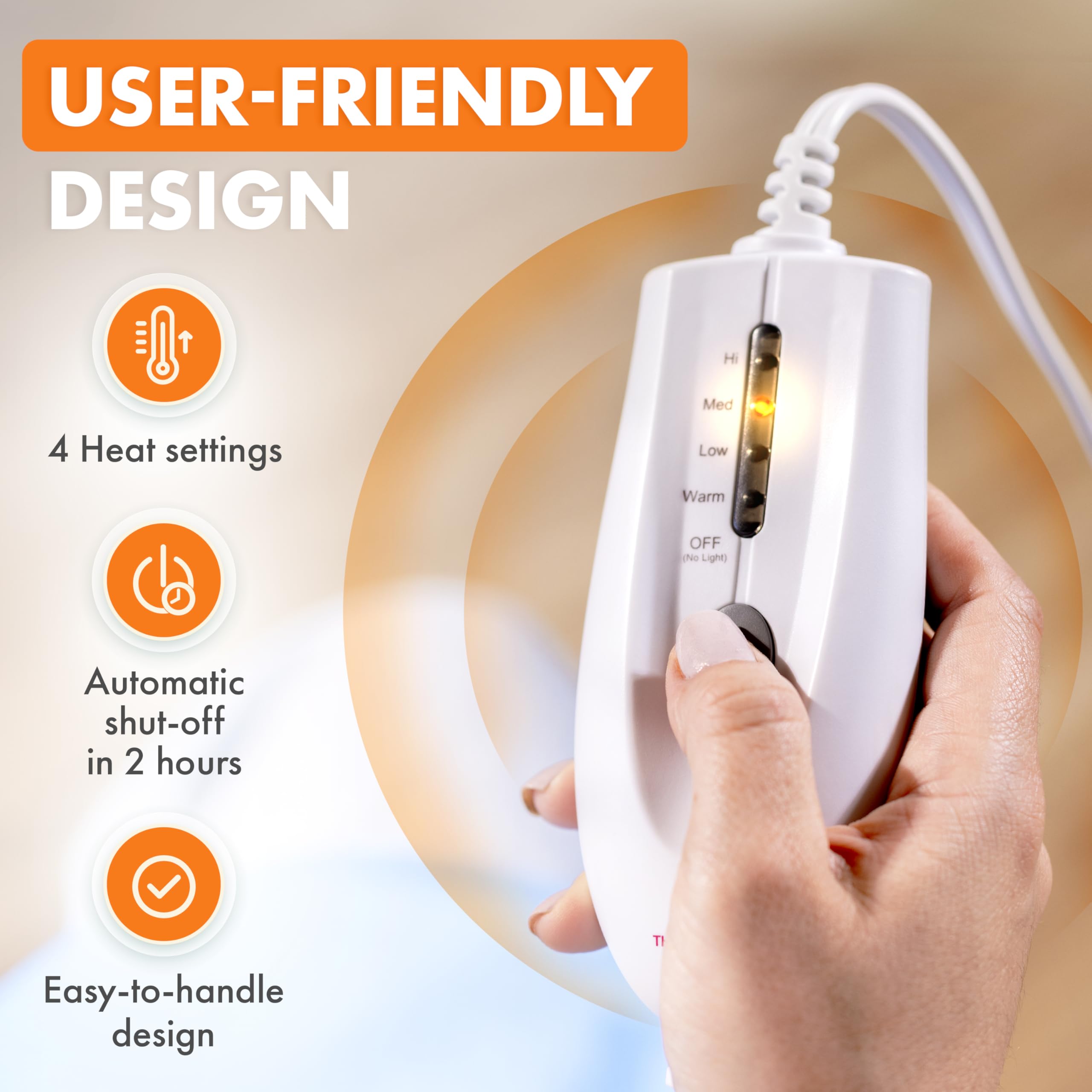 TheraCare Electric Heating Pad | Dry Heat Therapy | 4 Adjustable Heat Settings | 12" x 15" | Comfortable, Soft & Durable