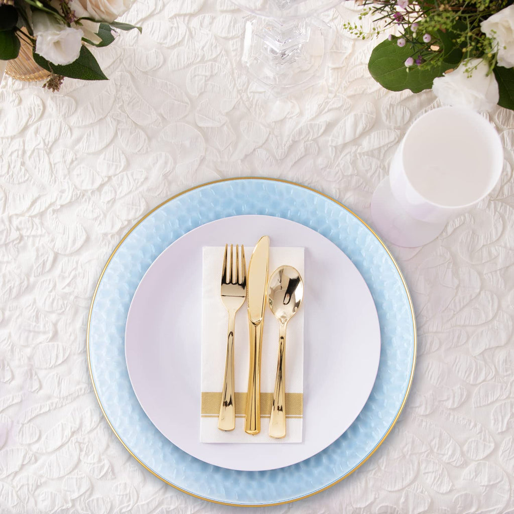PARTY BARGAINS 13-Inch Charger Plates - 96 Pack, Clear Gold Rim, Heavy-Duty Disposable Chargers for Elegant Dining - Ideal for Weddings and Formal Events