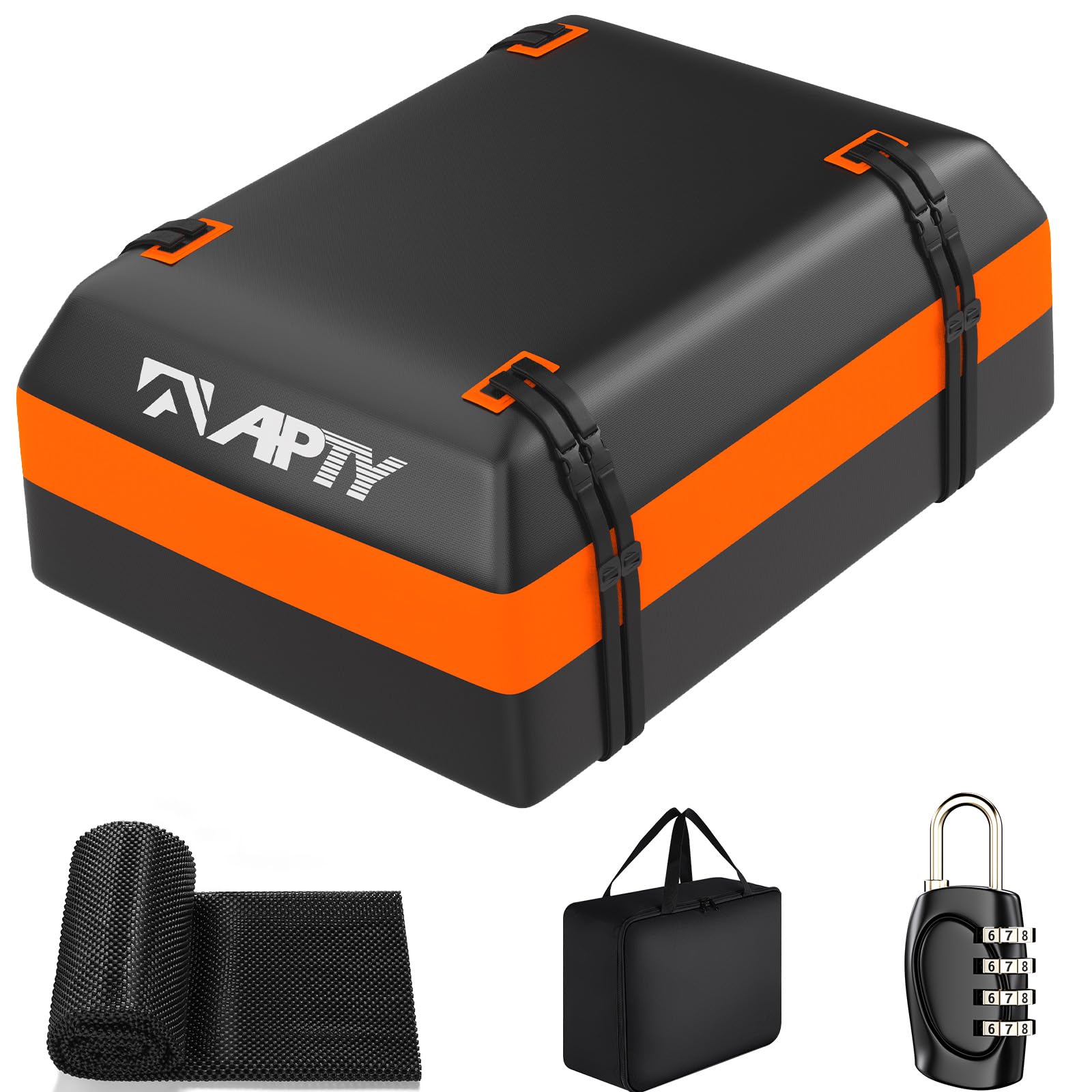 APTY Car Rooftop Cargo Carrier Bag, 16 Cubic Feet Soft Roof Top Luggage Bag for All Vechicles with/Without Racks - with Waterproof Zip, Anti-Slip Mat, Door Hooks, Luggage Lock, Storage Bag