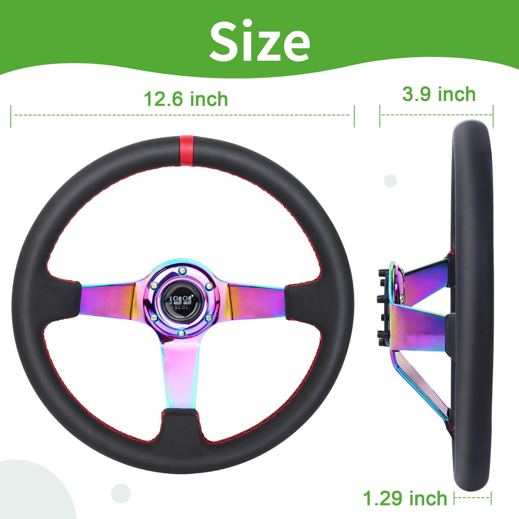 10L0L Golf Cart Steering Wheel, 13' Universal Fit for EZGO TXT/RXV, Club Car DS/Precedent, Yamaha G2-G29 (Carbon Black)