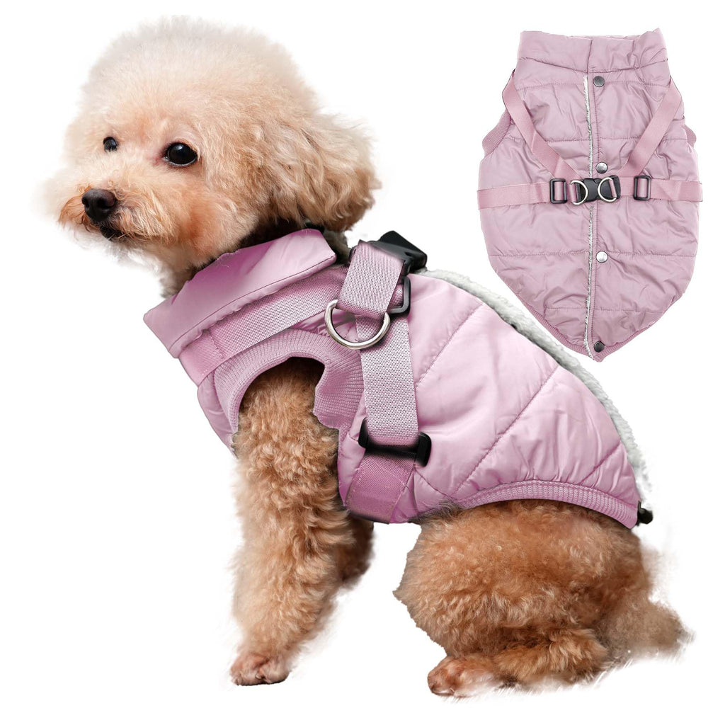 JoyDaog Dog Jacket with Harness,Fleece Lined Warm Puppy Coat for Winter,Soft Windproof Small Dog Vest,Green XS