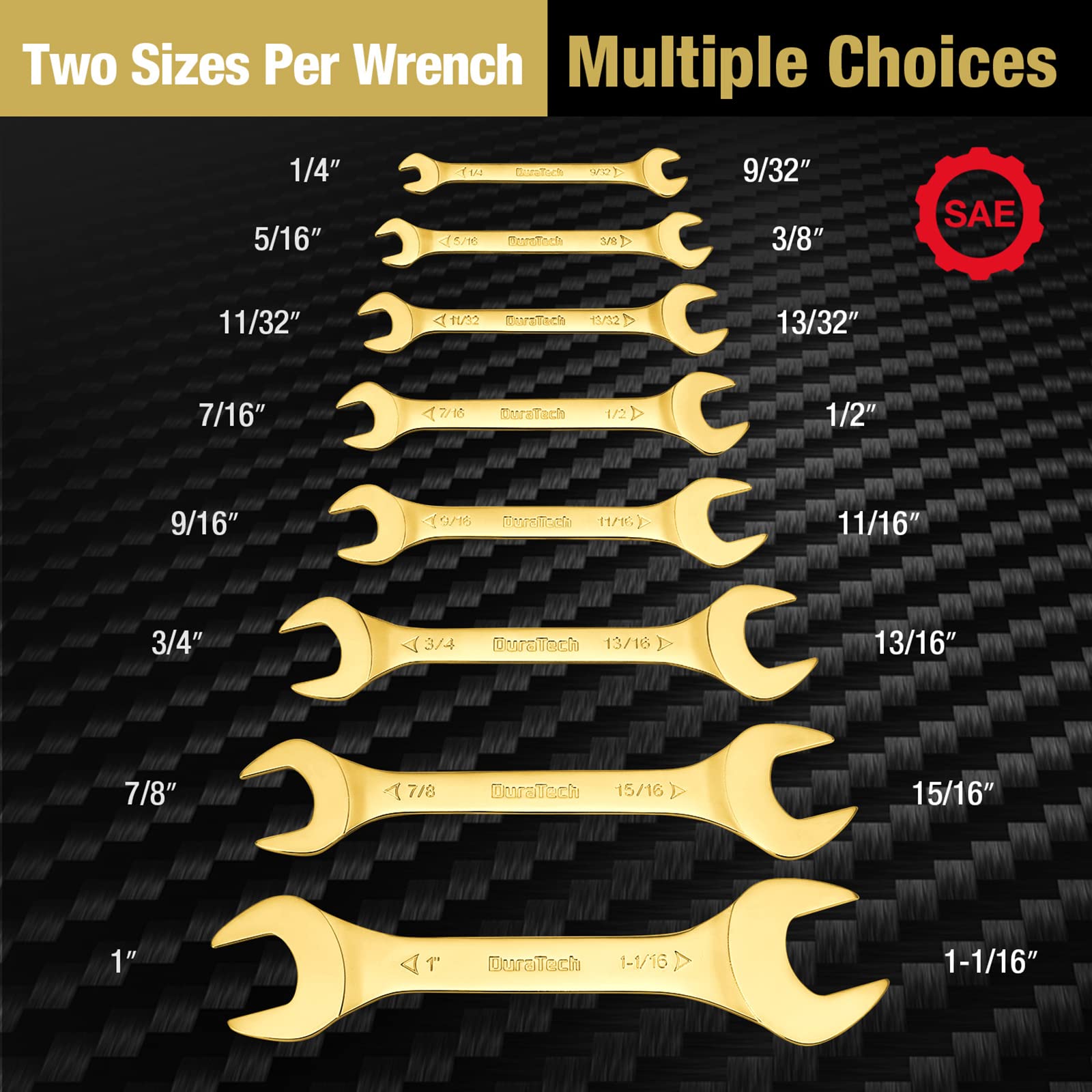 DURATECH Super-Thin Open End Wrench Set, Metric, 8-Piece, 5.5mm to 27mm, Black Electrophoretic Coating, with Rolling Pouch