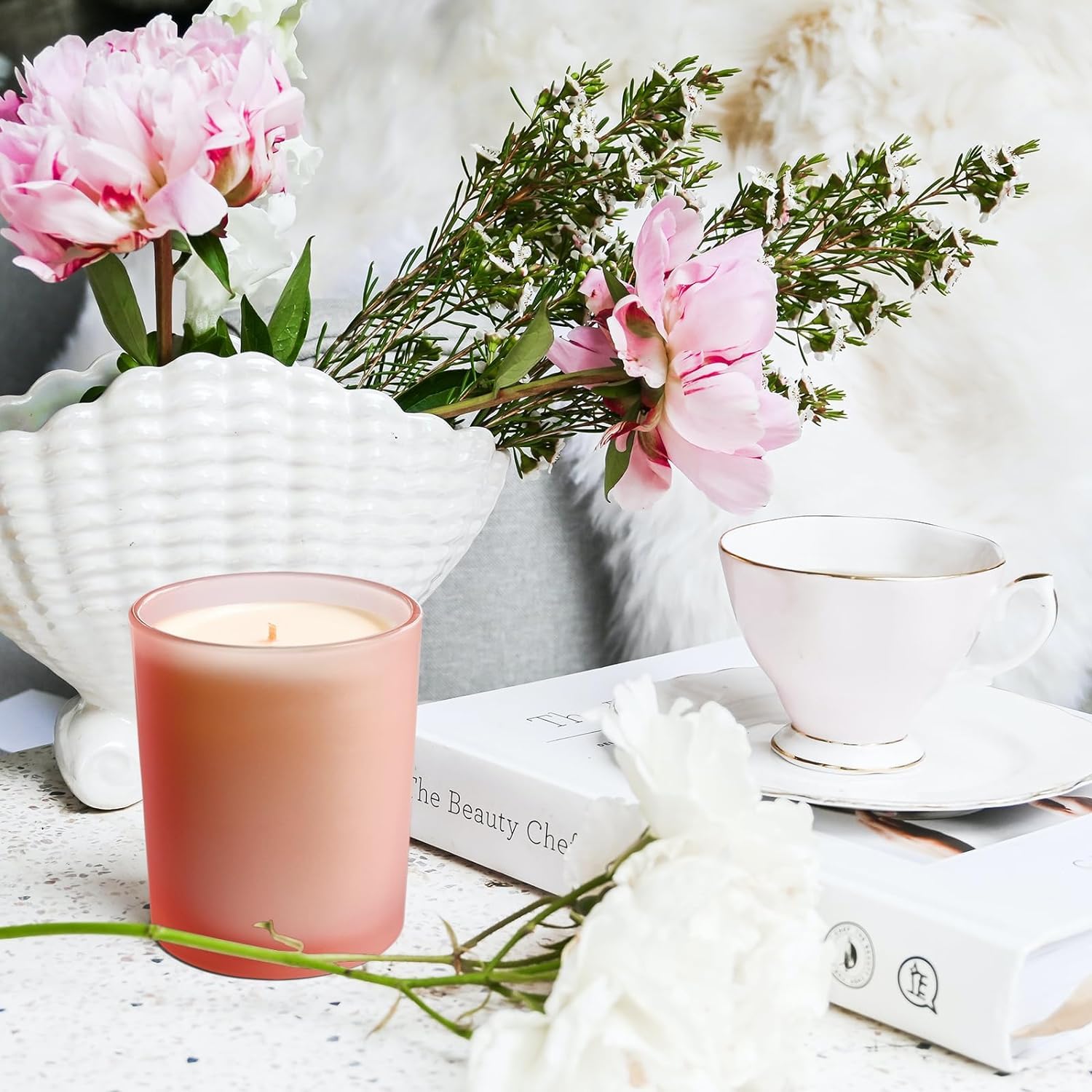 SHOWIN 10 OZ Thick Candle Jars for Making Candles 15 Pcs, Empty Jars with Wood Lids for Candle Making, Sample Container, Inner Black