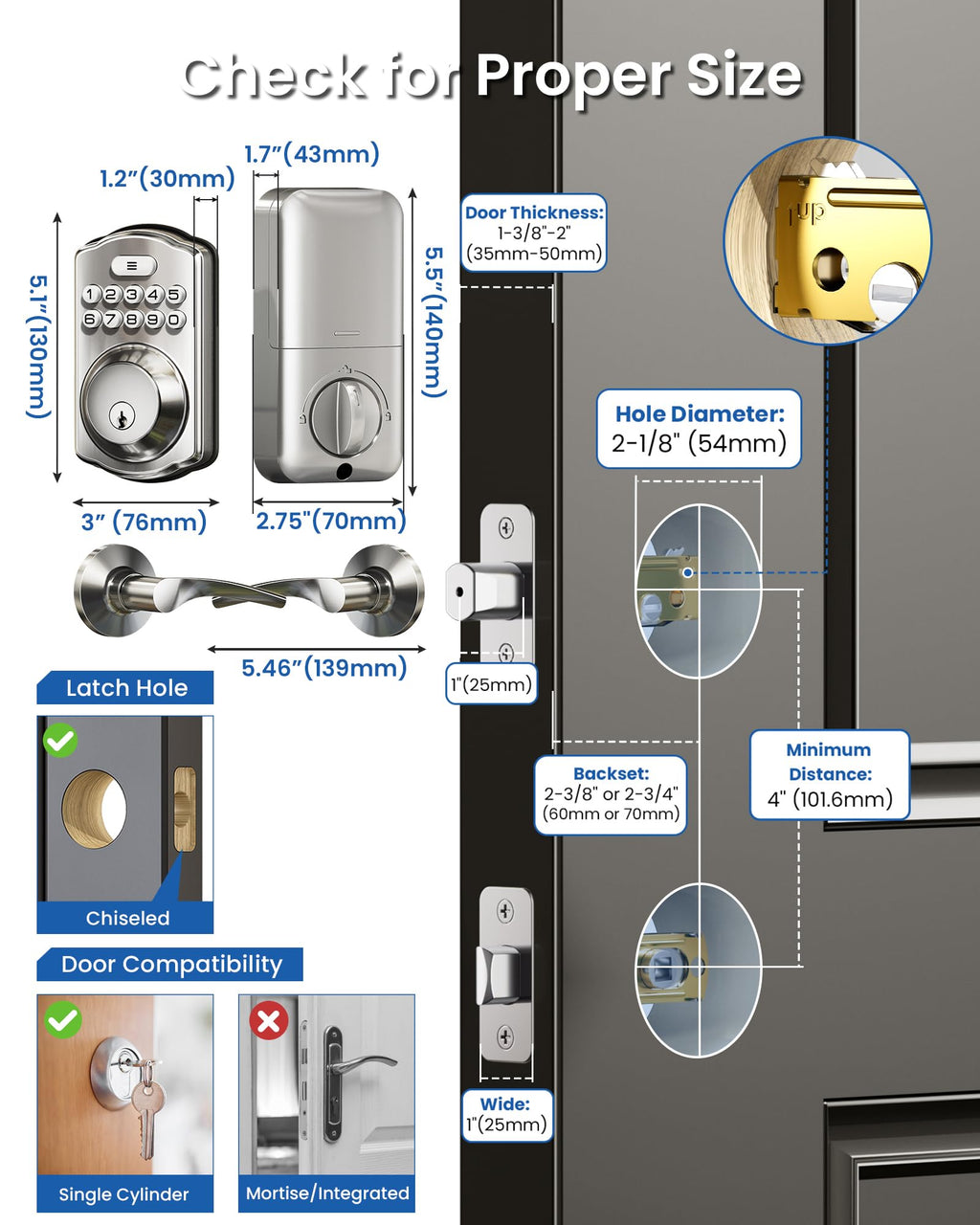 Veise Keyless Entry Door Lock with 2 Lever Handles - Electronic Keypad Deadbolt, Easy Installation Digital Smart Front Door Lock Set, Matte Black