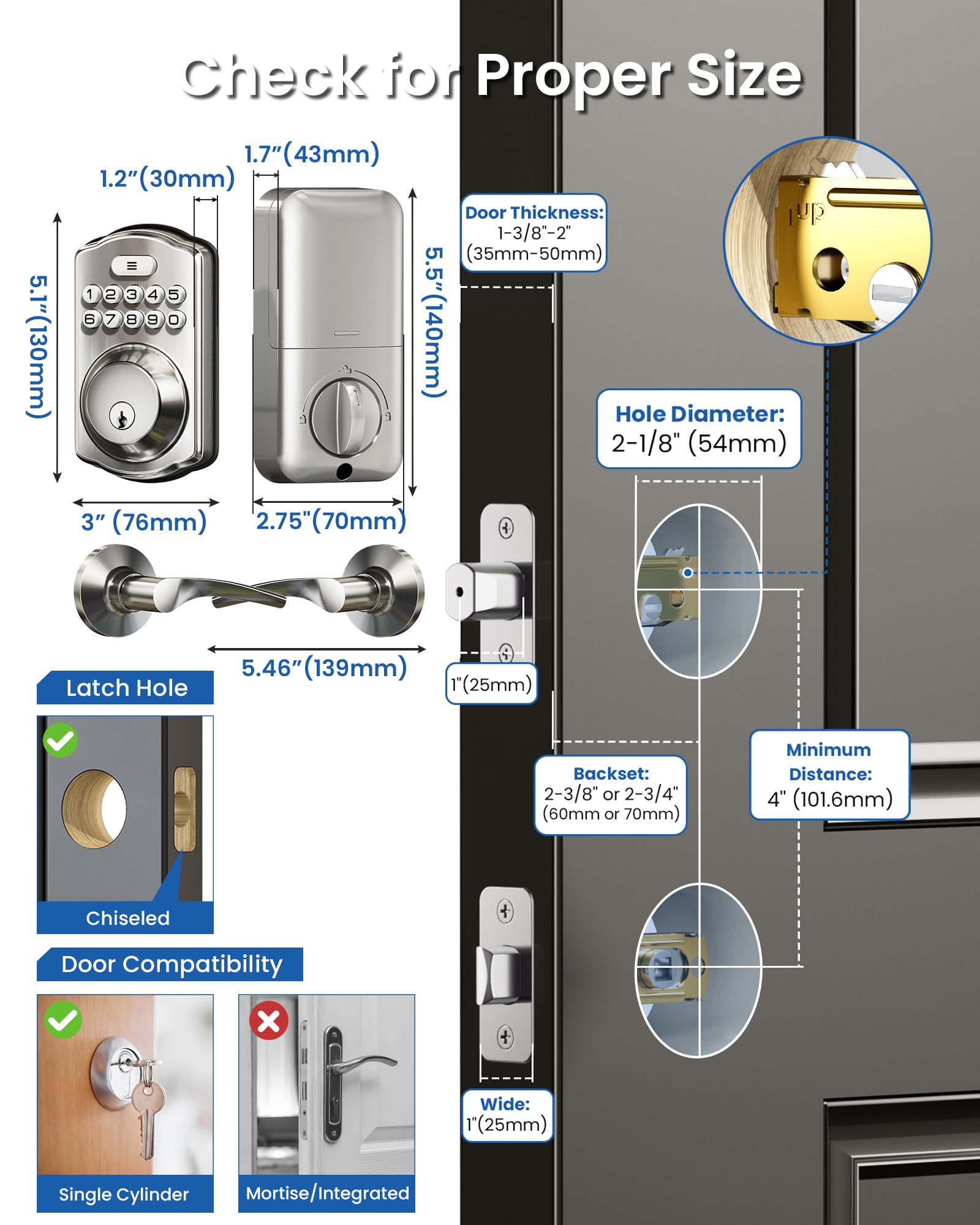 Veise Keyless Entry Door Lock with 2 Lever Handles - Electronic Keypad Deadbolt, Easy Installation Digital Smart Front Door Lock Set, Matte Black
