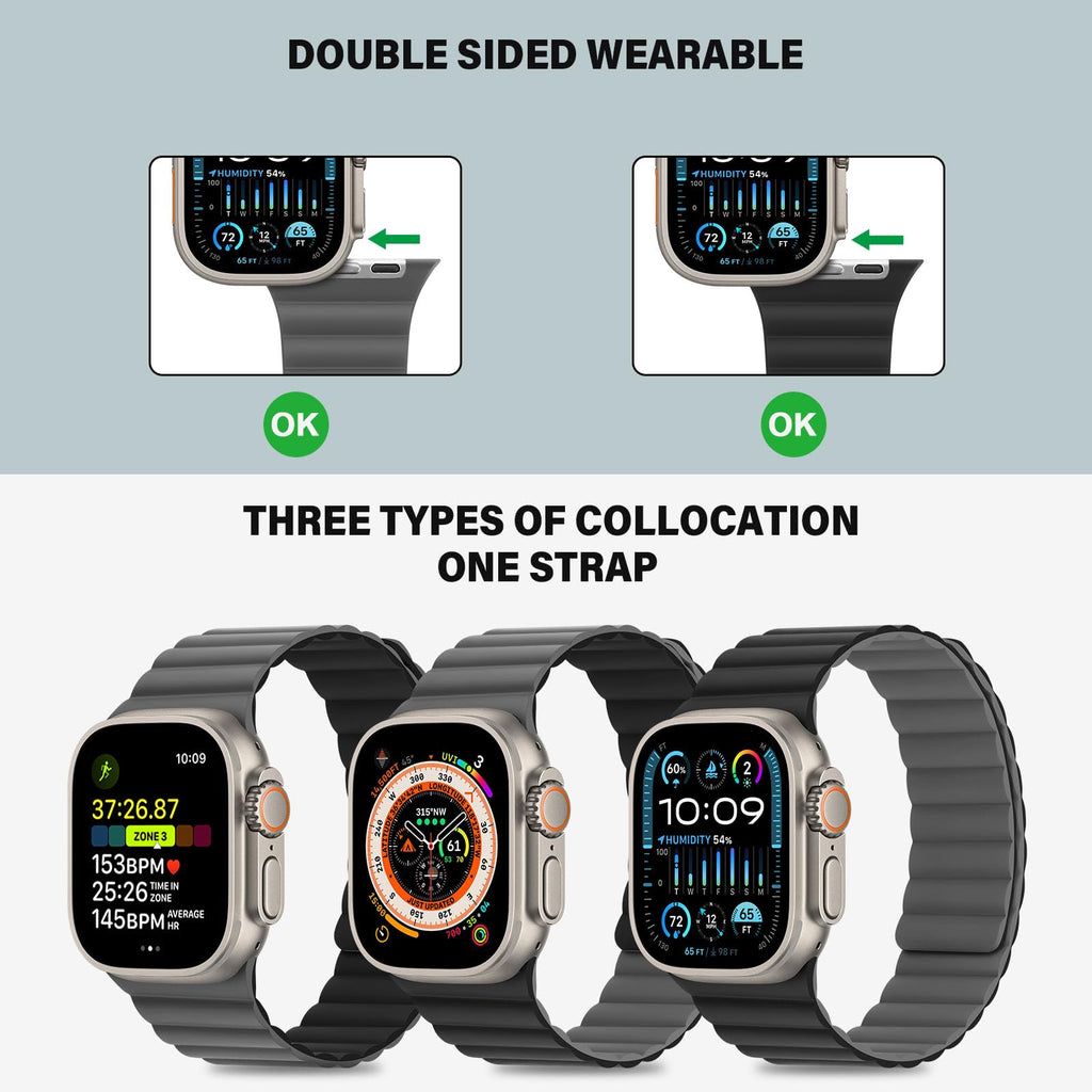 Bisikor Compatible with Apple Watch Band 49 46 45 44 42 41 40 38mm, Double Sided Wearable Silicone Magnetic Strap for iWatch Ultra SE Series 11 10 9 8 7 6 5 4 3 2 1 (38/40/41/42, Beige/Gray)