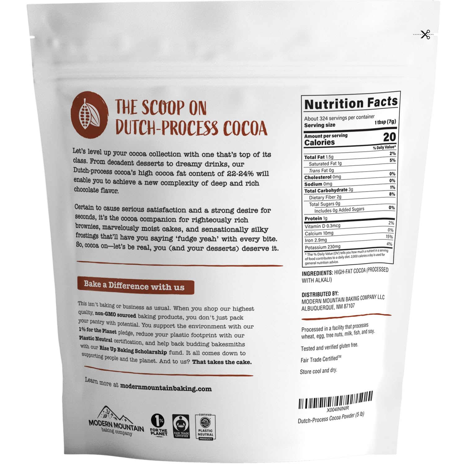 Cocoa Powder (1 lb) Dutch Processed Cocoa Powder, Unsweetened, Extra Rich Cocoa Flavor, 22-24% Fat, Premium Culinary Grade, Non-GMO, Perfect Cocoa for Baking and Cooking